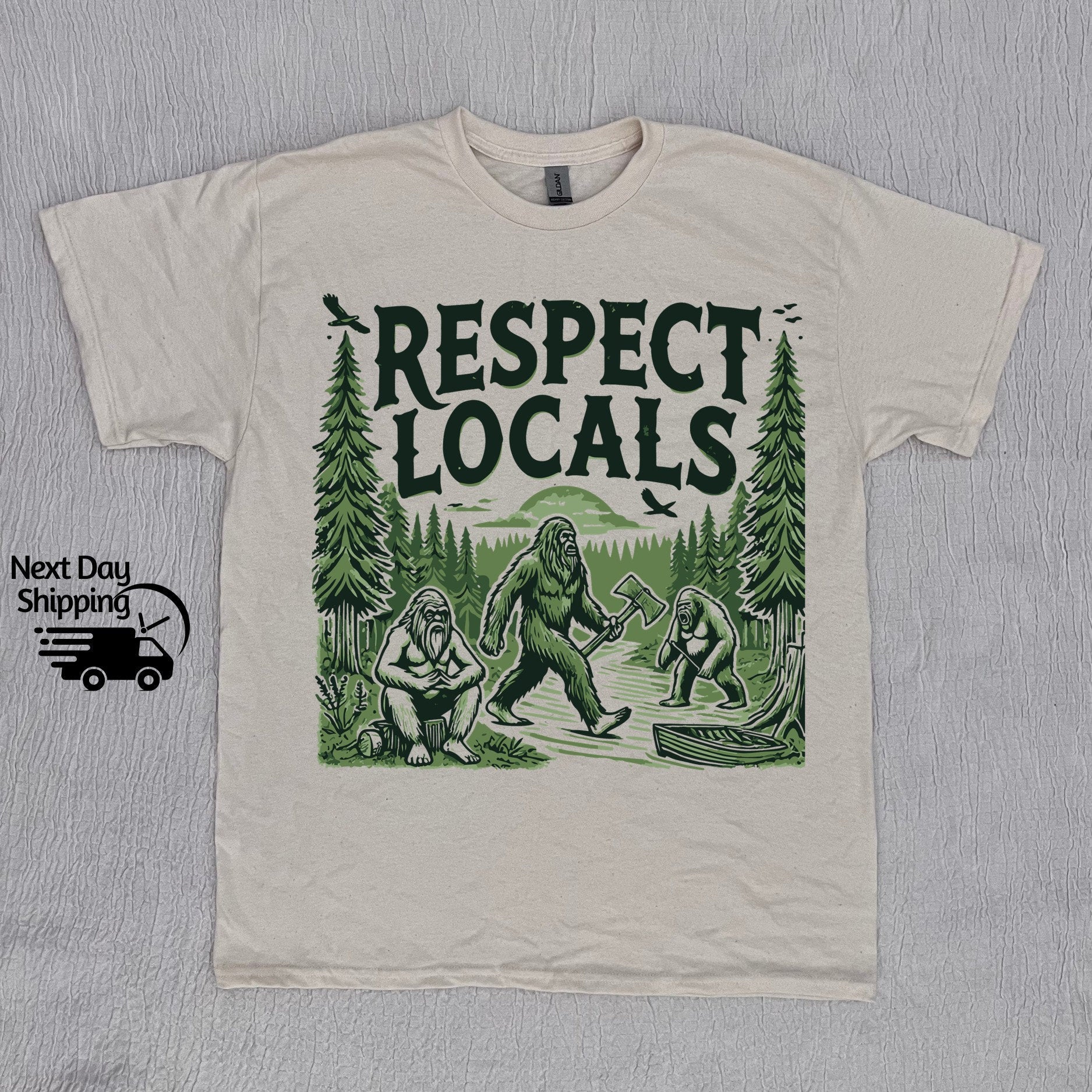 Retro Bigfoot Graphic T-Shirt - Respect Locals Funny 90s Tee