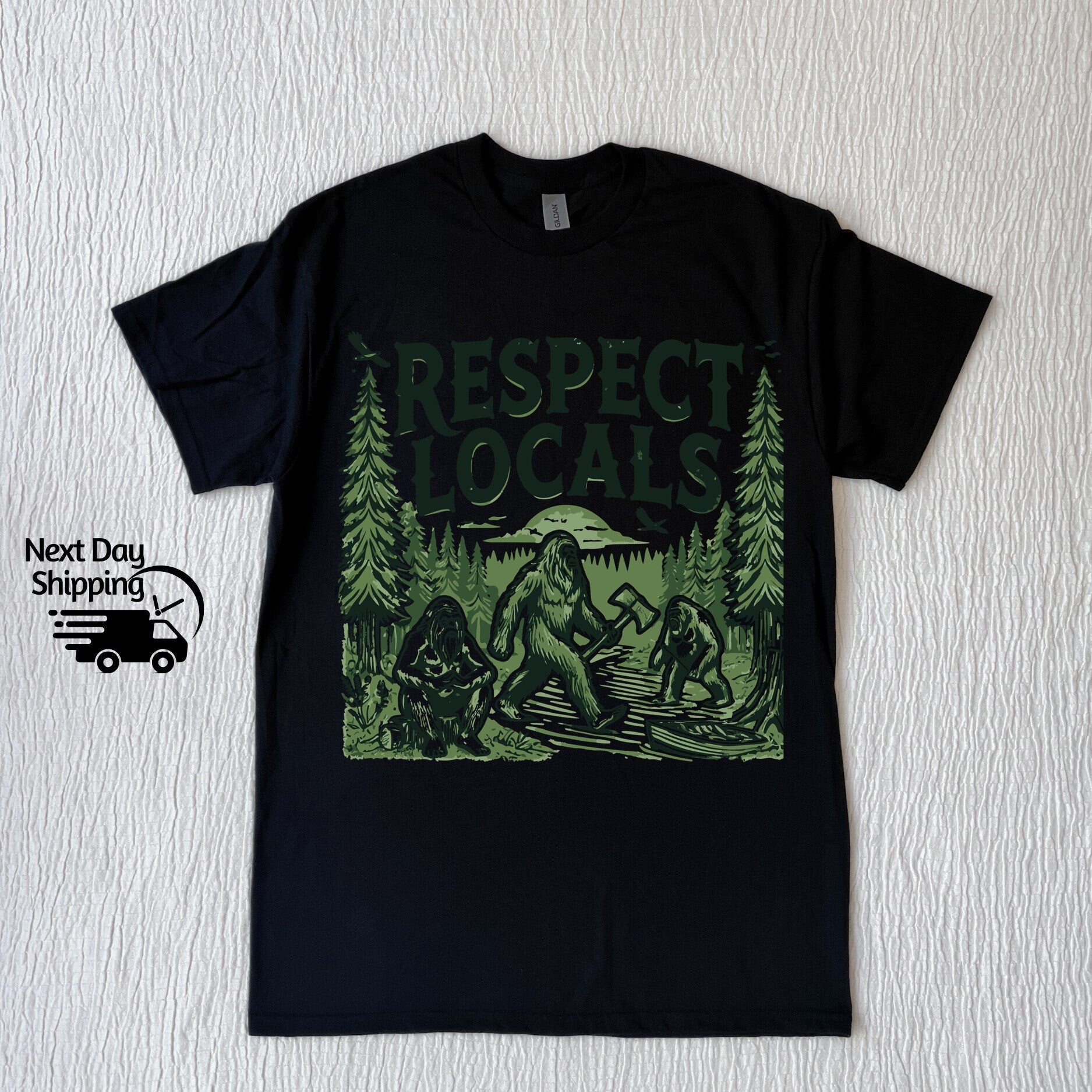 Retro Bigfoot Graphic T-Shirt - Respect Locals Funny 90s Tee