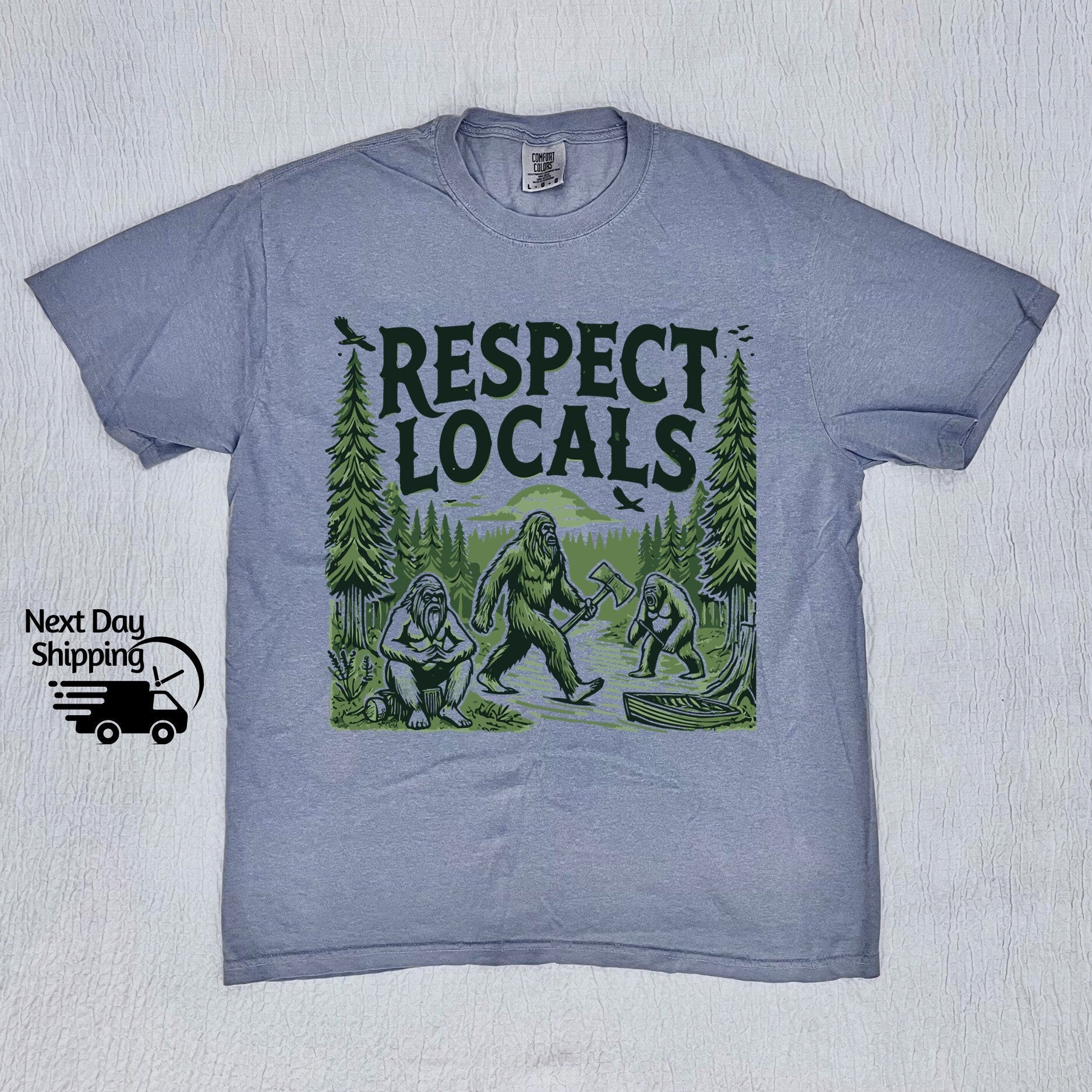 Retro Bigfoot Graphic T-Shirt - Respect Locals Funny 90s Tee
