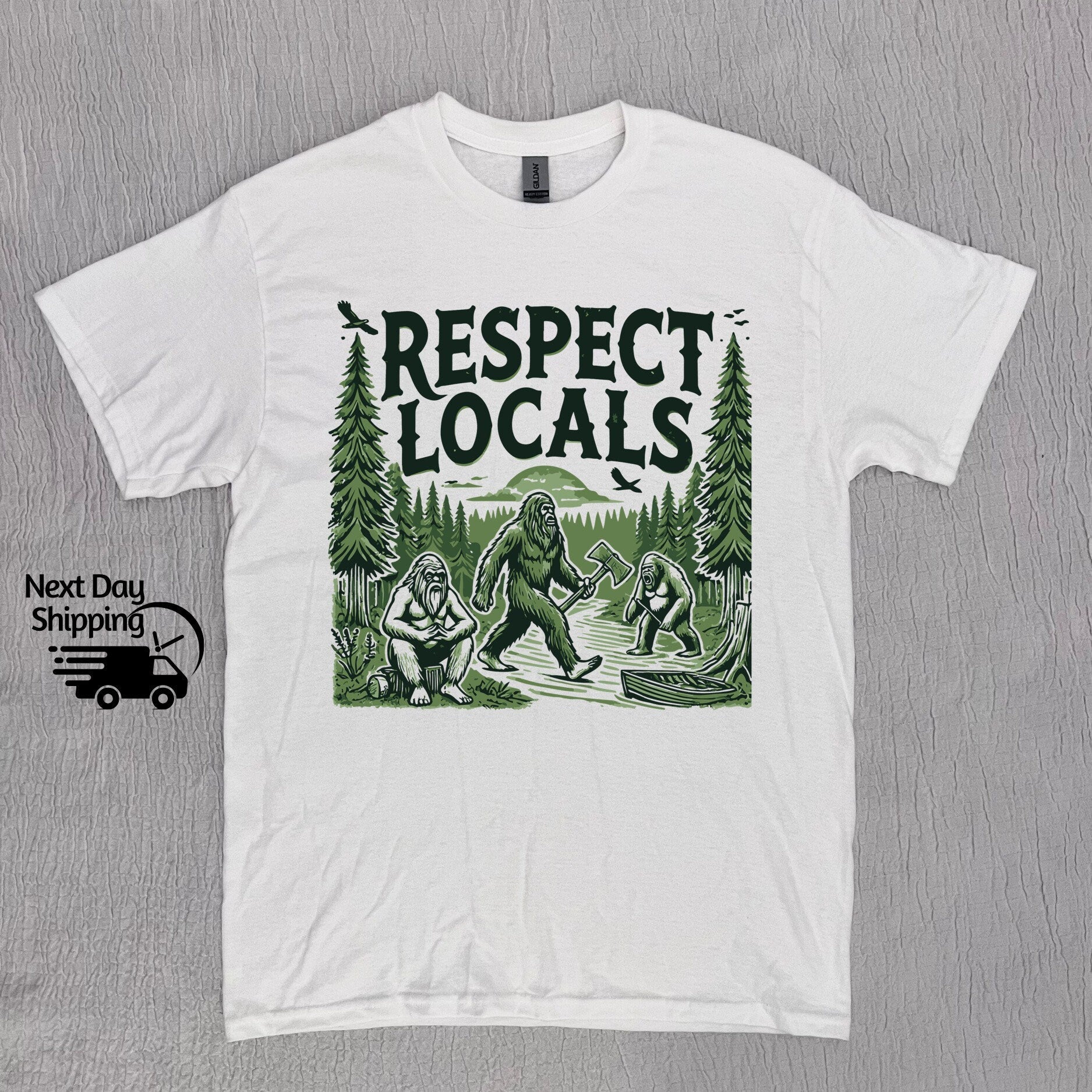 Retro Bigfoot Graphic T-Shirt - Respect Locals Funny 90s Tee