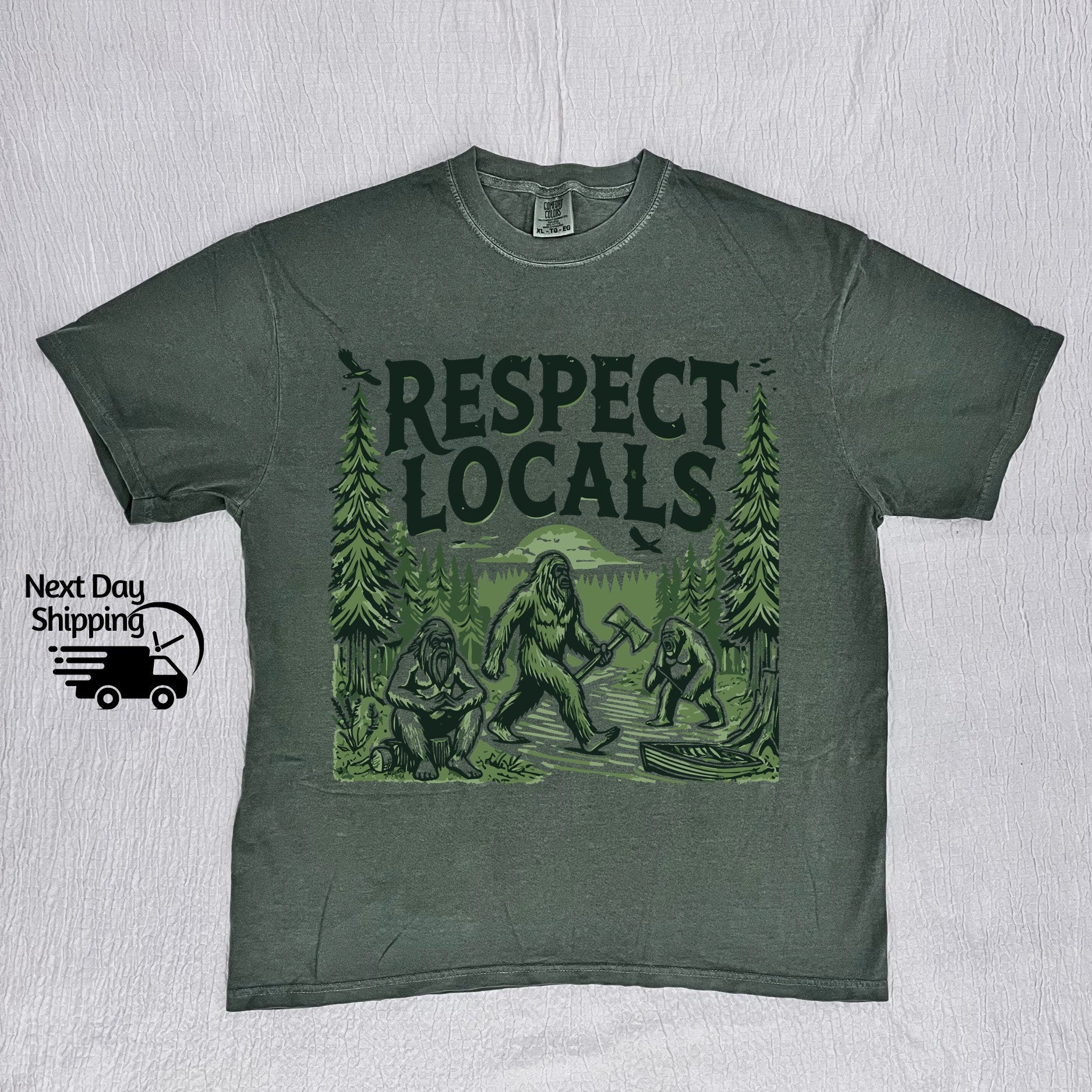 Retro Bigfoot Graphic T-Shirt - Respect Locals Funny 90s Tee