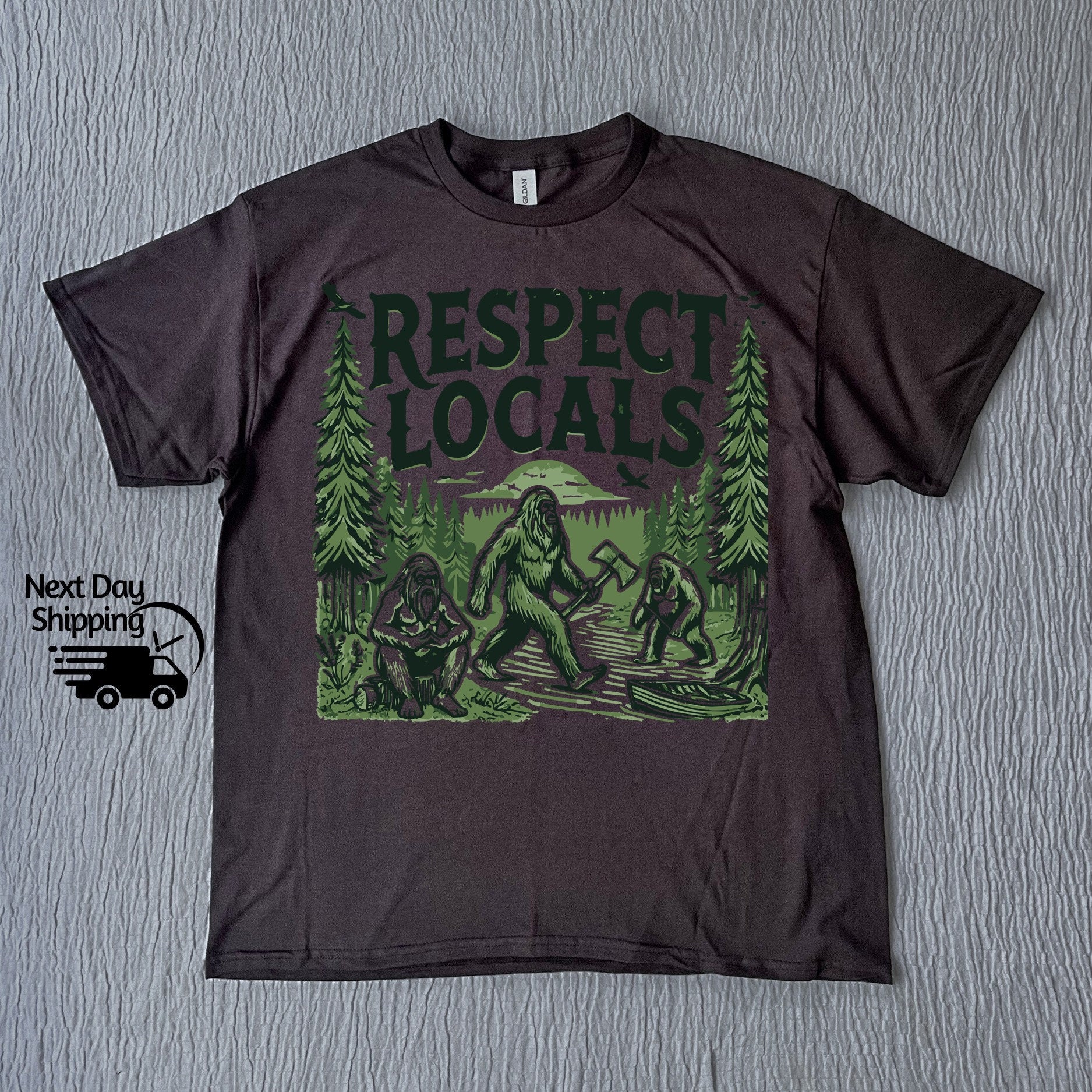 Retro Bigfoot Graphic T-Shirt - Respect Locals Funny 90s Tee