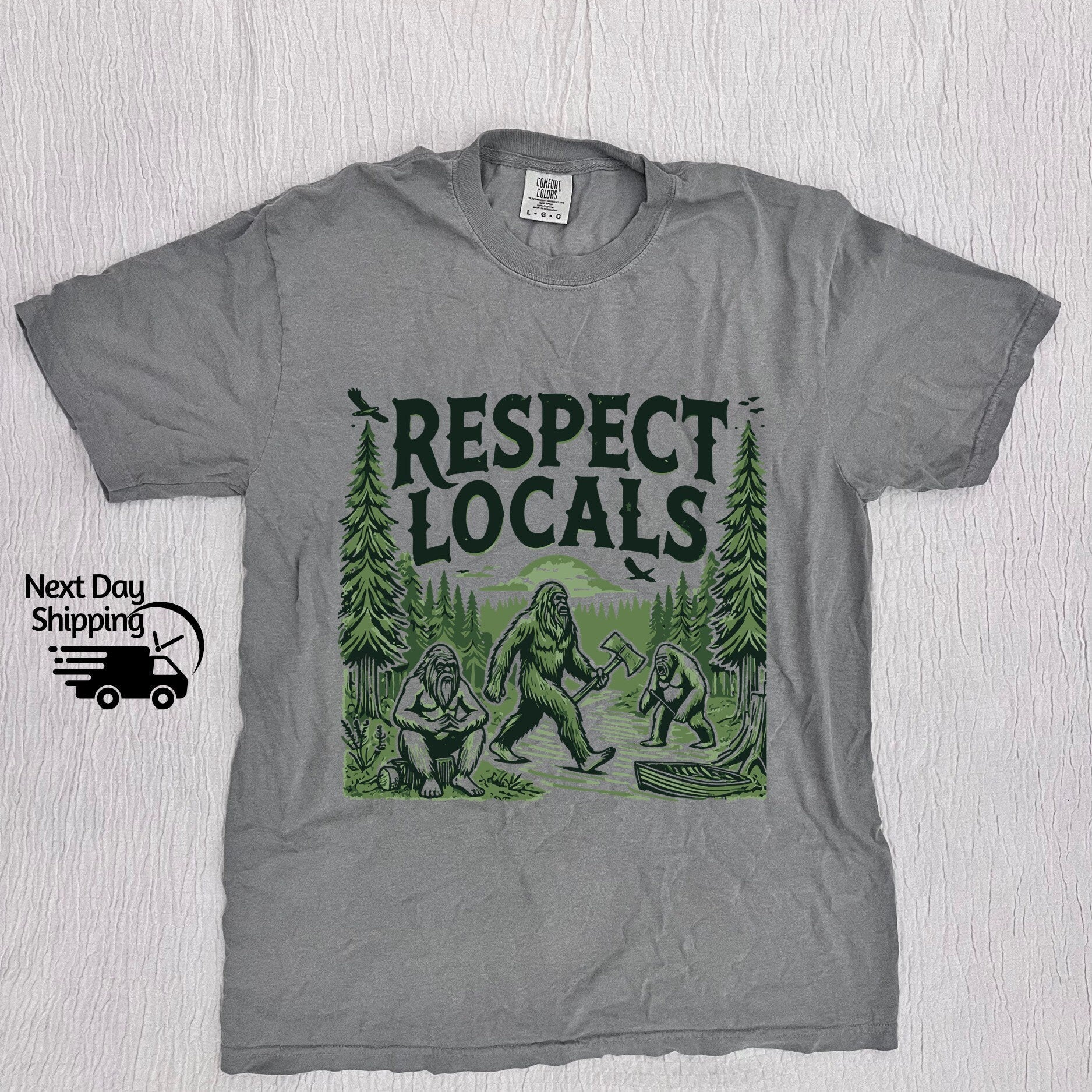 Retro Bigfoot Graphic T-Shirt - Respect Locals Funny 90s Tee
