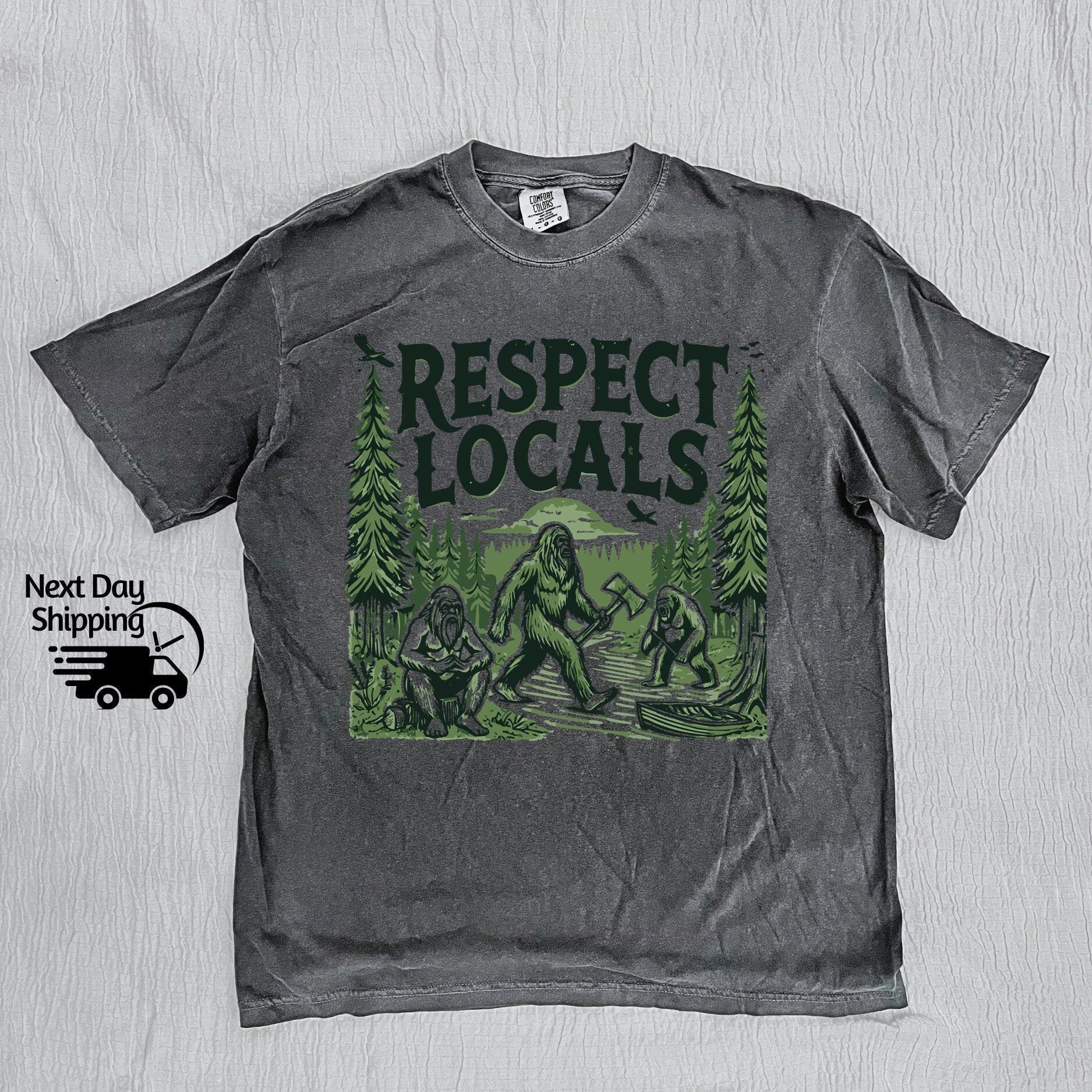 Retro Bigfoot Graphic T-Shirt - Respect Locals Funny 90s Tee