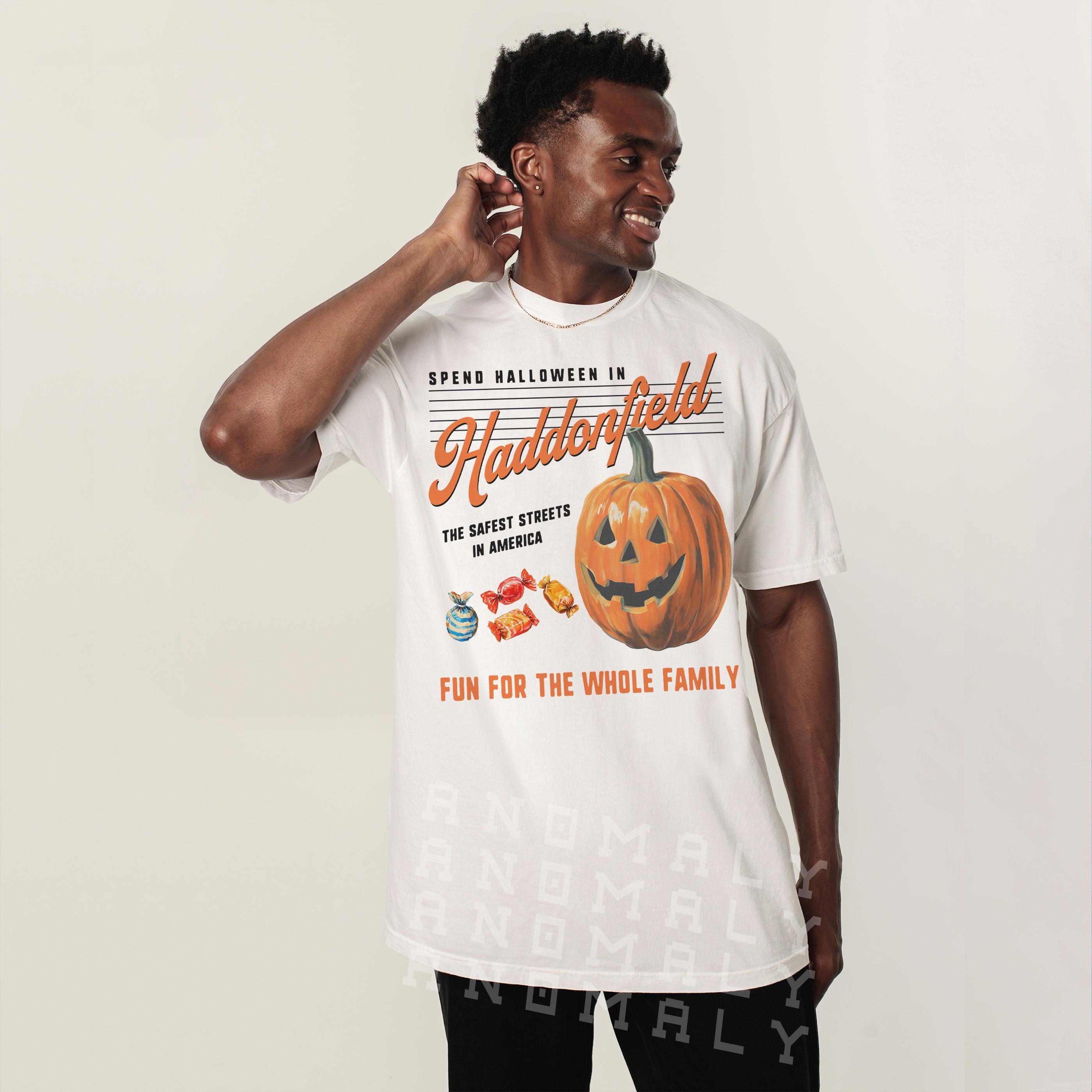 Retro Halloween in Haddonfield T-Shirt – Black & Orange Horror Movie Graphic Tee