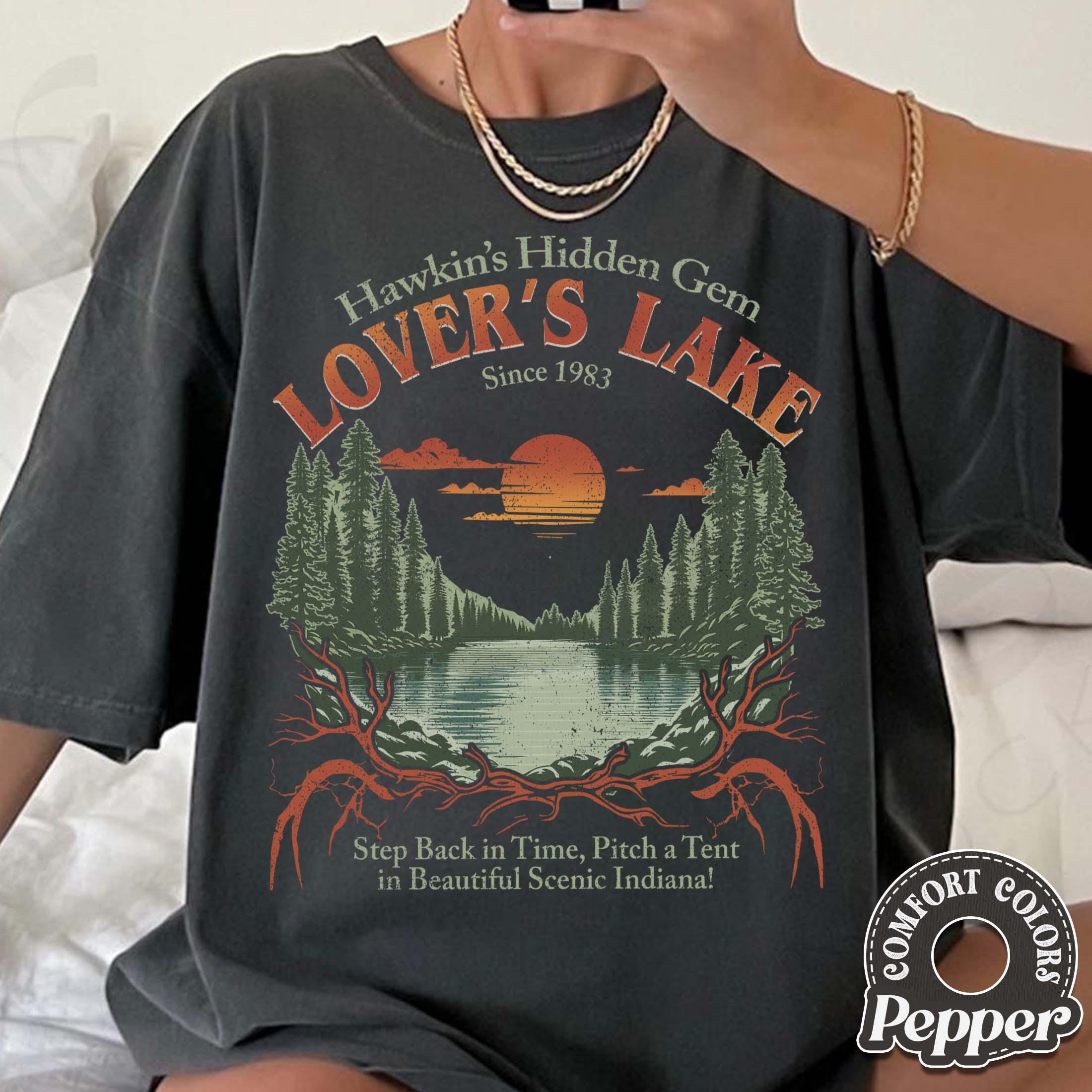 Retro Hawkins Sci-Fi Lover's Lake Graphic T-Shirt - Vintage Alien
