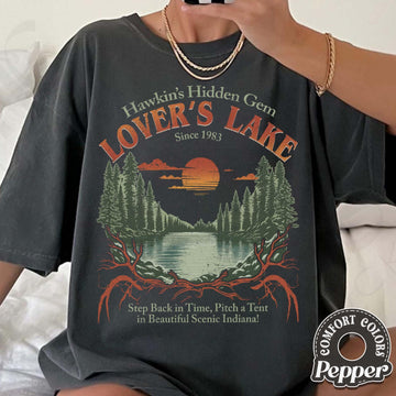 Retro Hawkins Sci-Fi Lover’s Lake Graphic T-Shirt - Vintage Alien Movie Style Tee