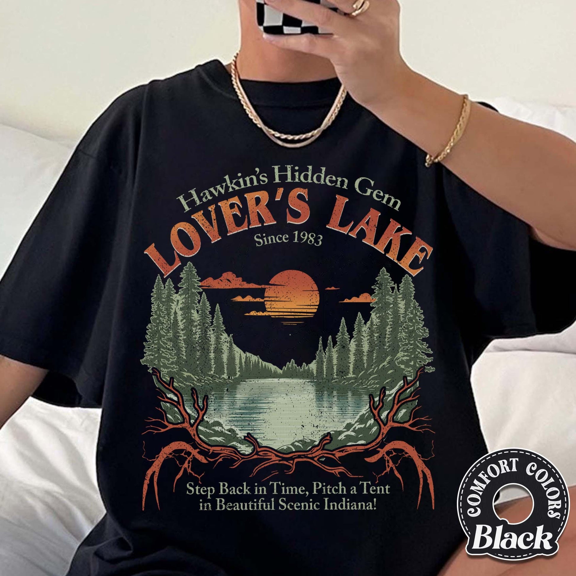 Retro Hawkins Sci-Fi Lover’s Lake Graphic T-Shirt - Vintage Alien Movie Style Tee