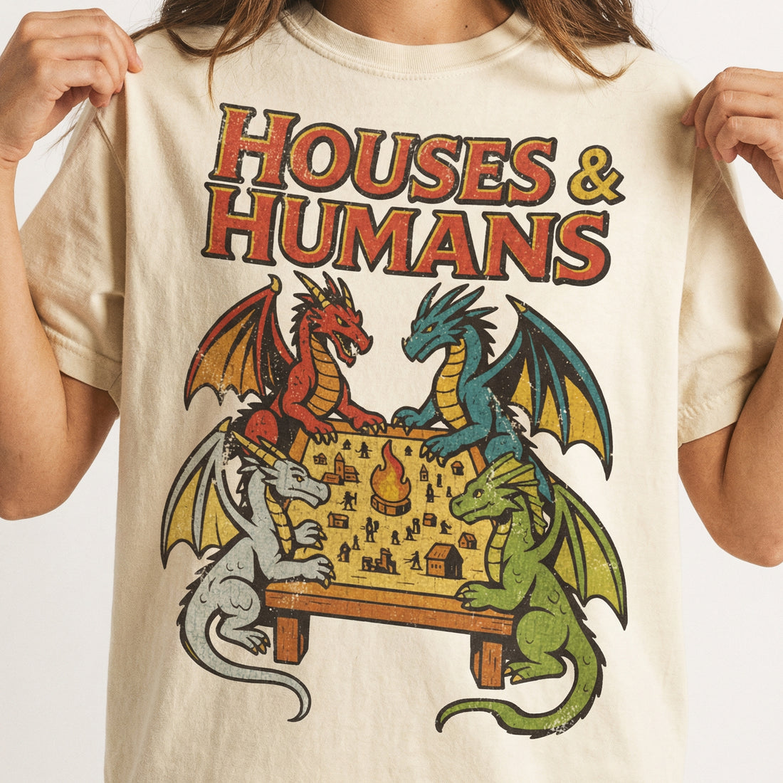 Retro Houses & Humans Funny RPG Sweatshirt – Vintage Tabletop Gamer Crewneck