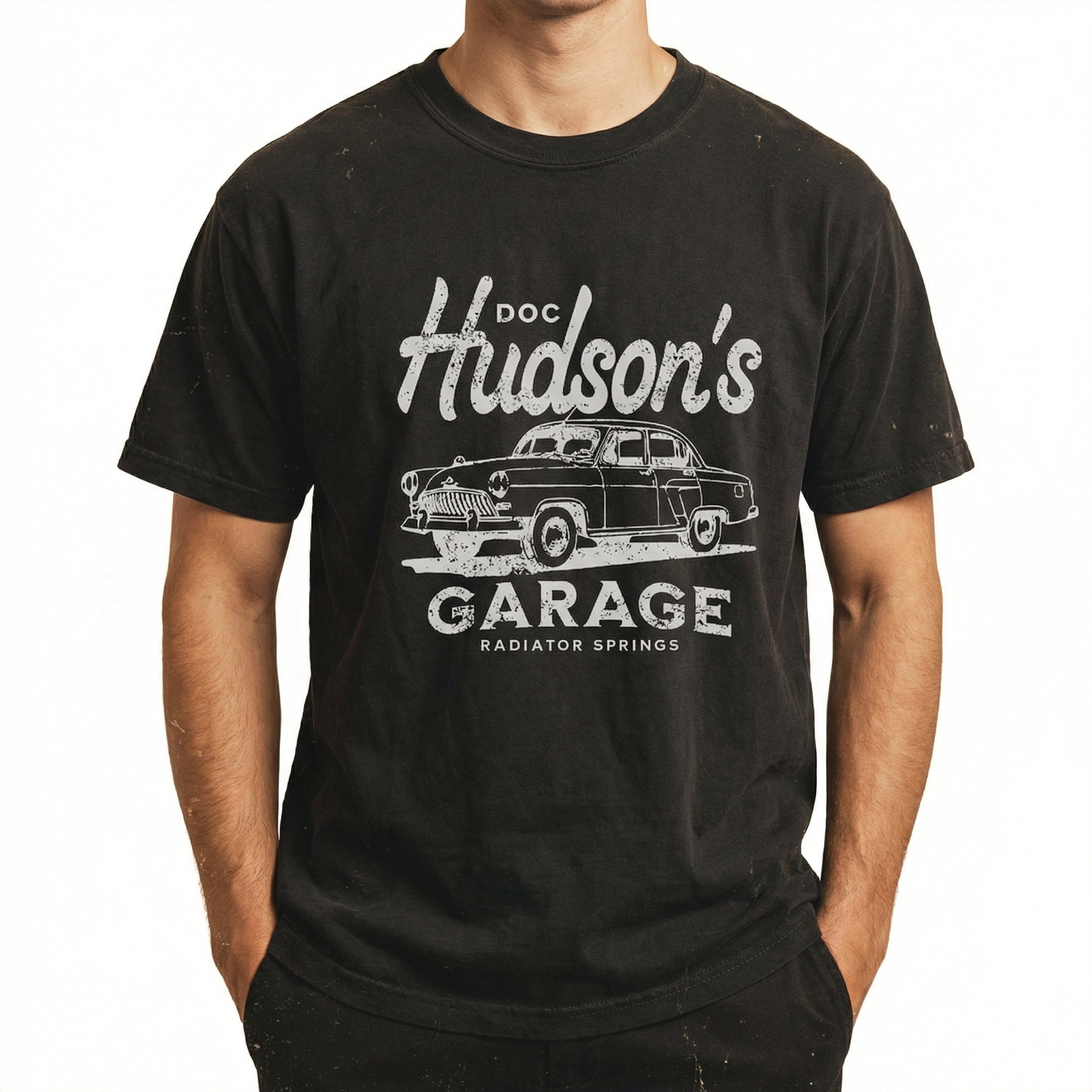 Retro Hudson Desert Auto Garage Graphic T-Shirt – Vintage Mechanic Shop Tee
