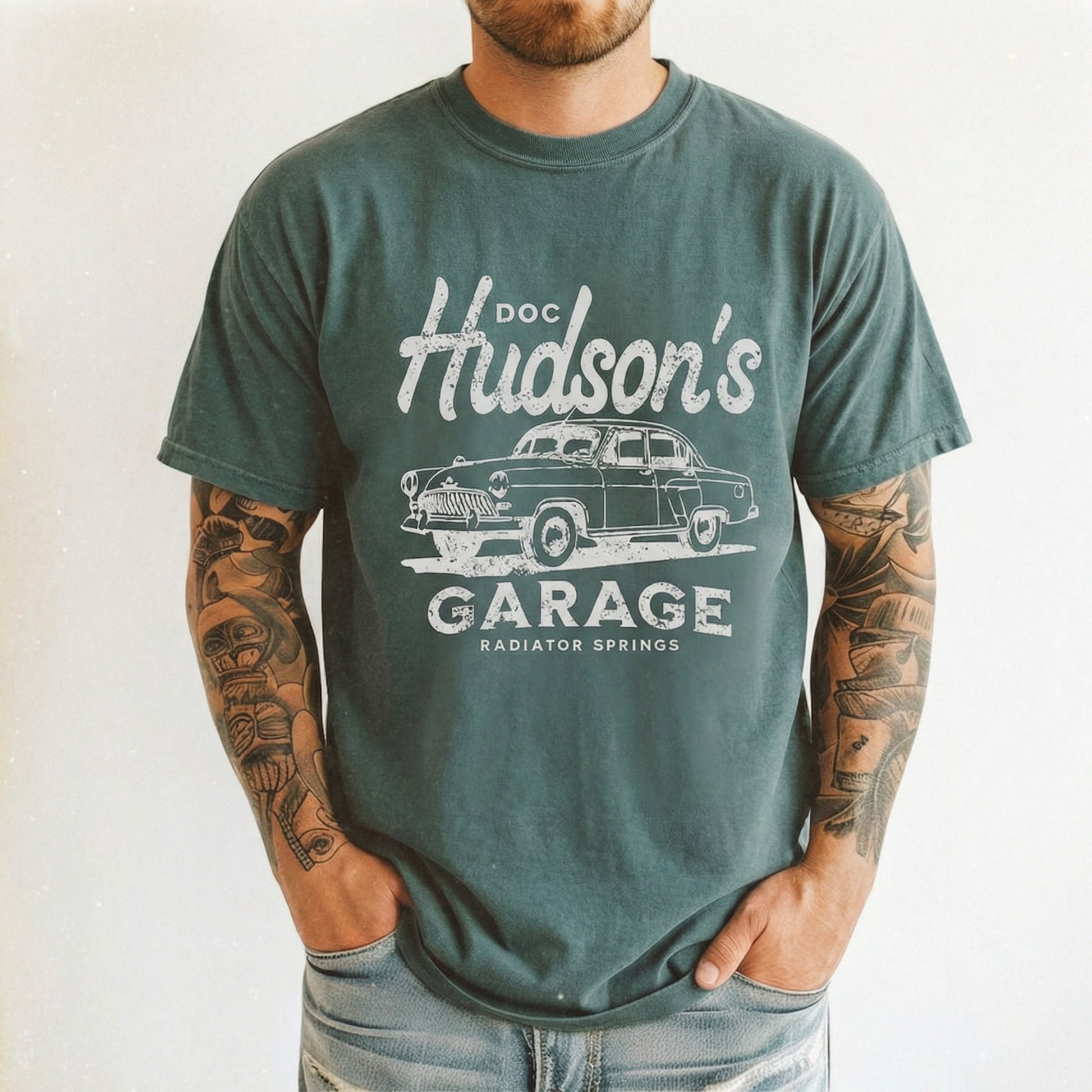 Retro Hudson Desert Auto Garage Graphic T-Shirt – Vintage Mechanic Shop Tee