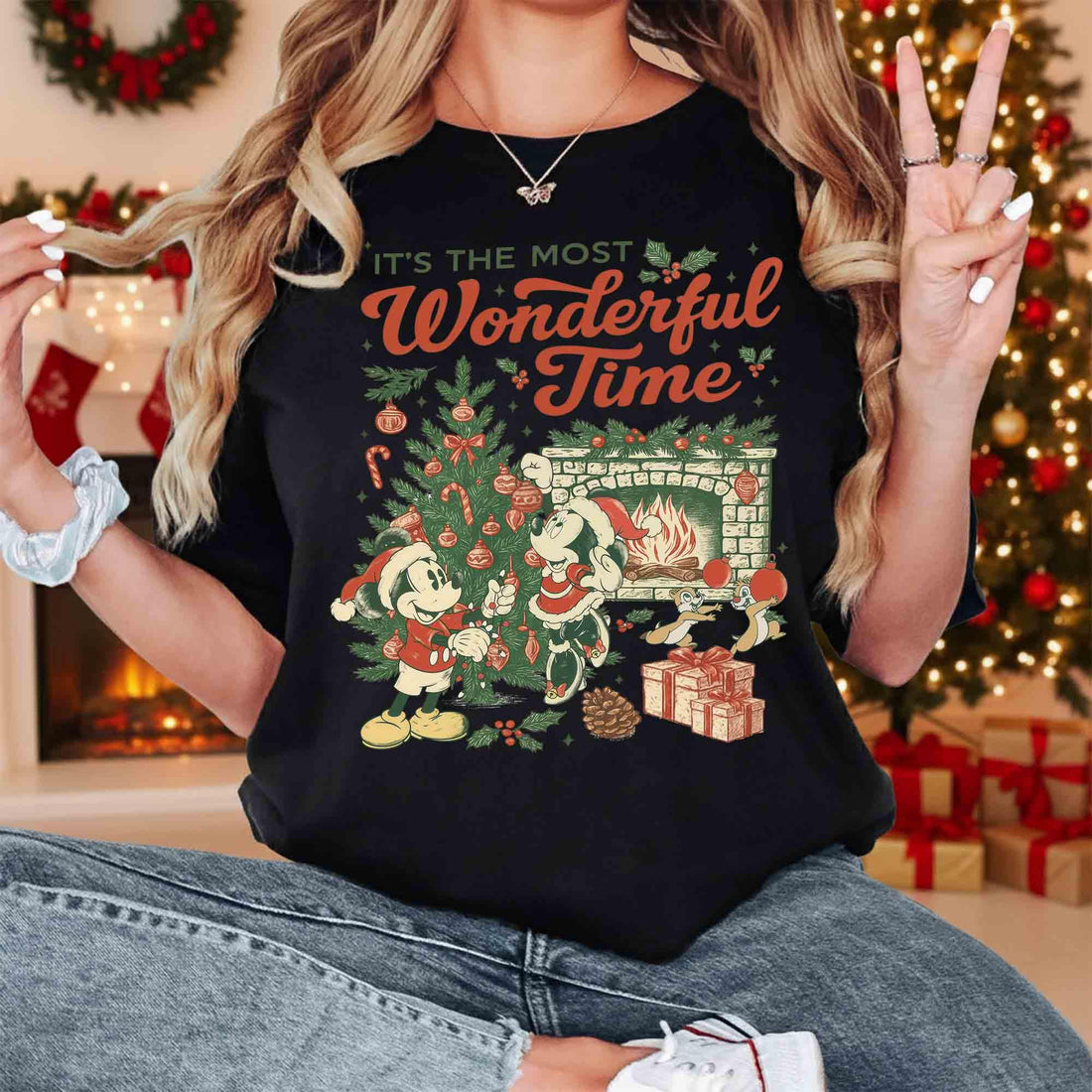 Retro Most Wonderful Time Holiday T-Shirt – Vintage Mouse Friends Christmas Graphic Tee