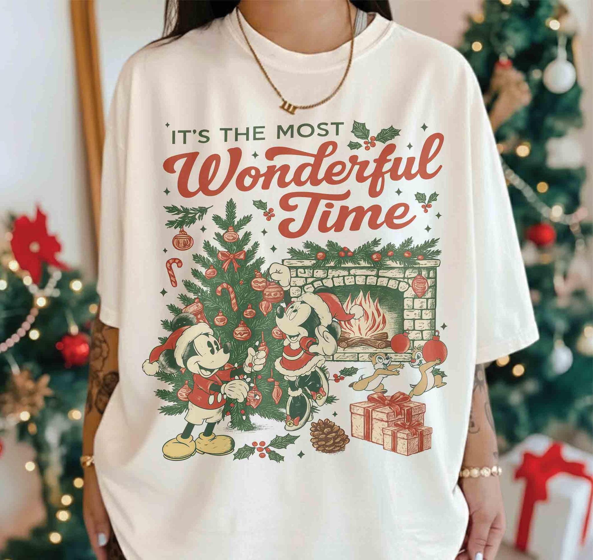 Retro Most Wonderful Time Holiday T-Shirt – Vintage Mouse Friends Christmas Graphic Tee