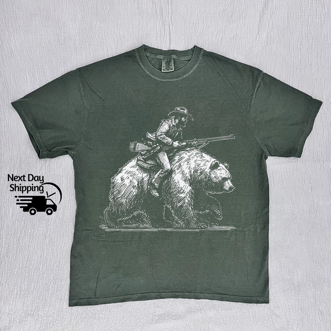 Retro Cowboy Riding Bear Graphic T-Shirt - Vintage 90s Style Tee