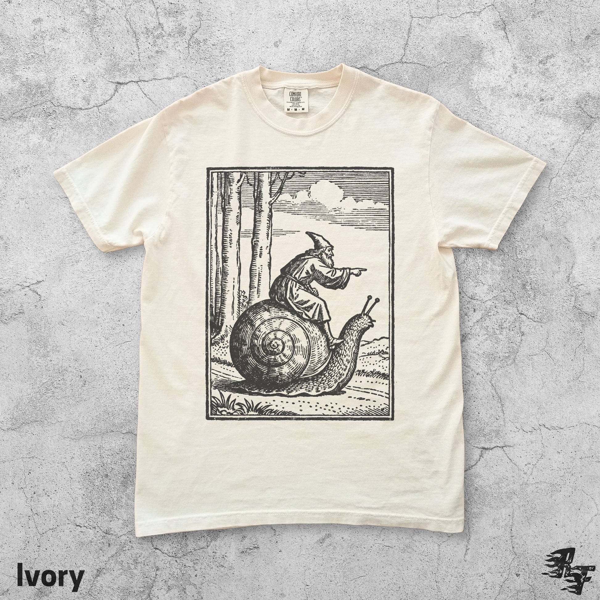 Retro Medieval Snail Rider Graphic T-Shirt - Vintage Fantasy Humor Tee