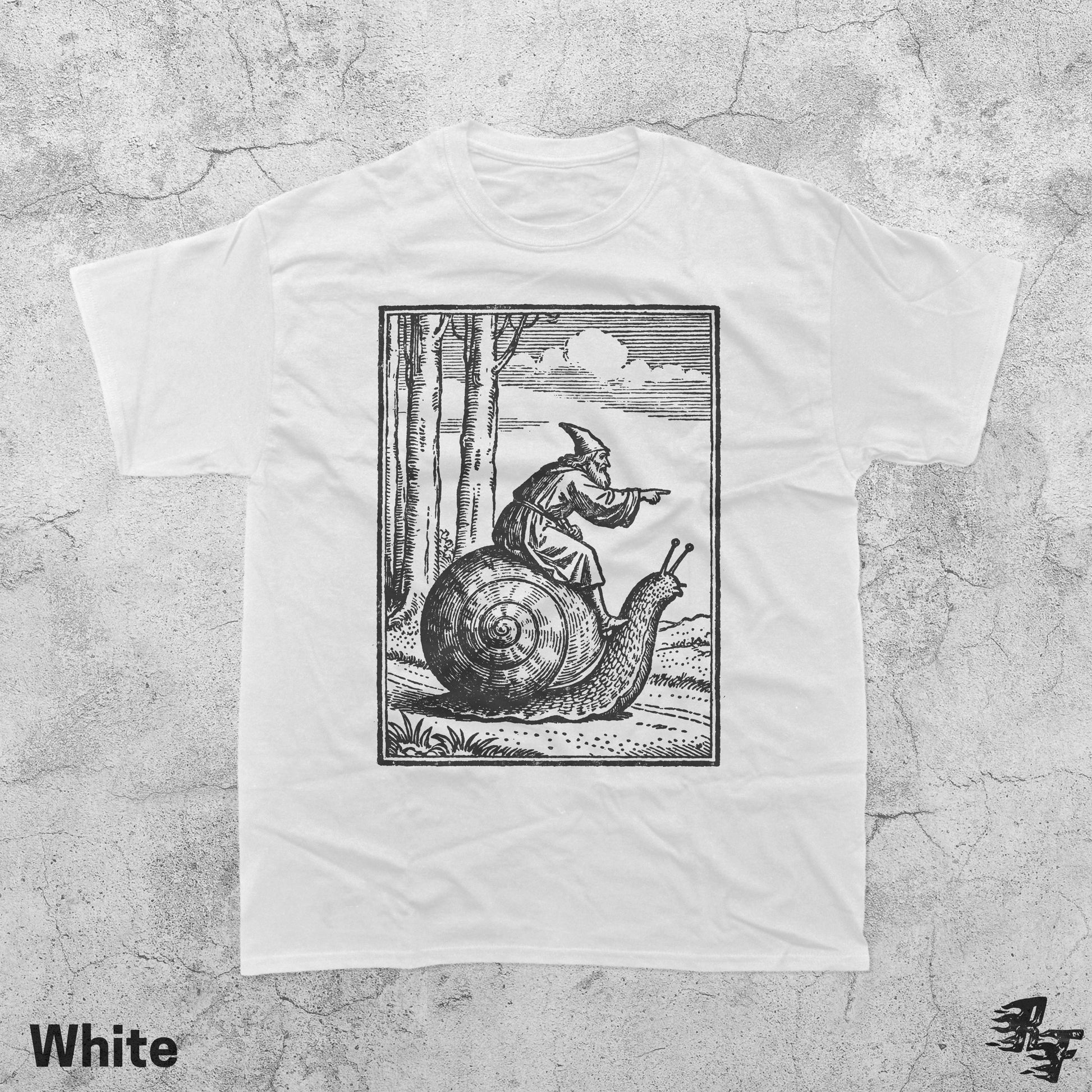 Retro Medieval Snail Rider Graphic T-Shirt - Vintage Fantasy Humor Tee