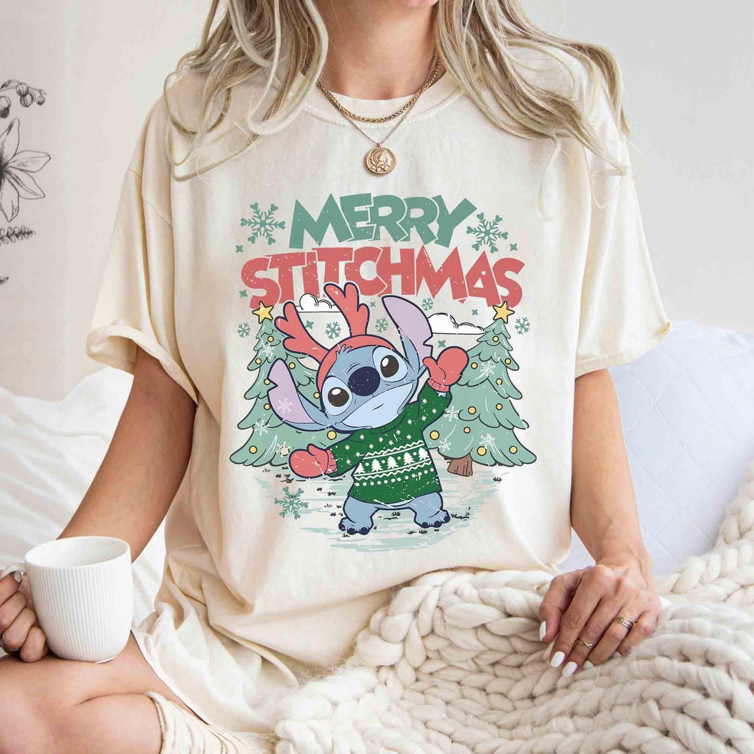 Merry Stitchmas T-Shirt – Kids Retro Cute Stitch Christmas Graphic Tee