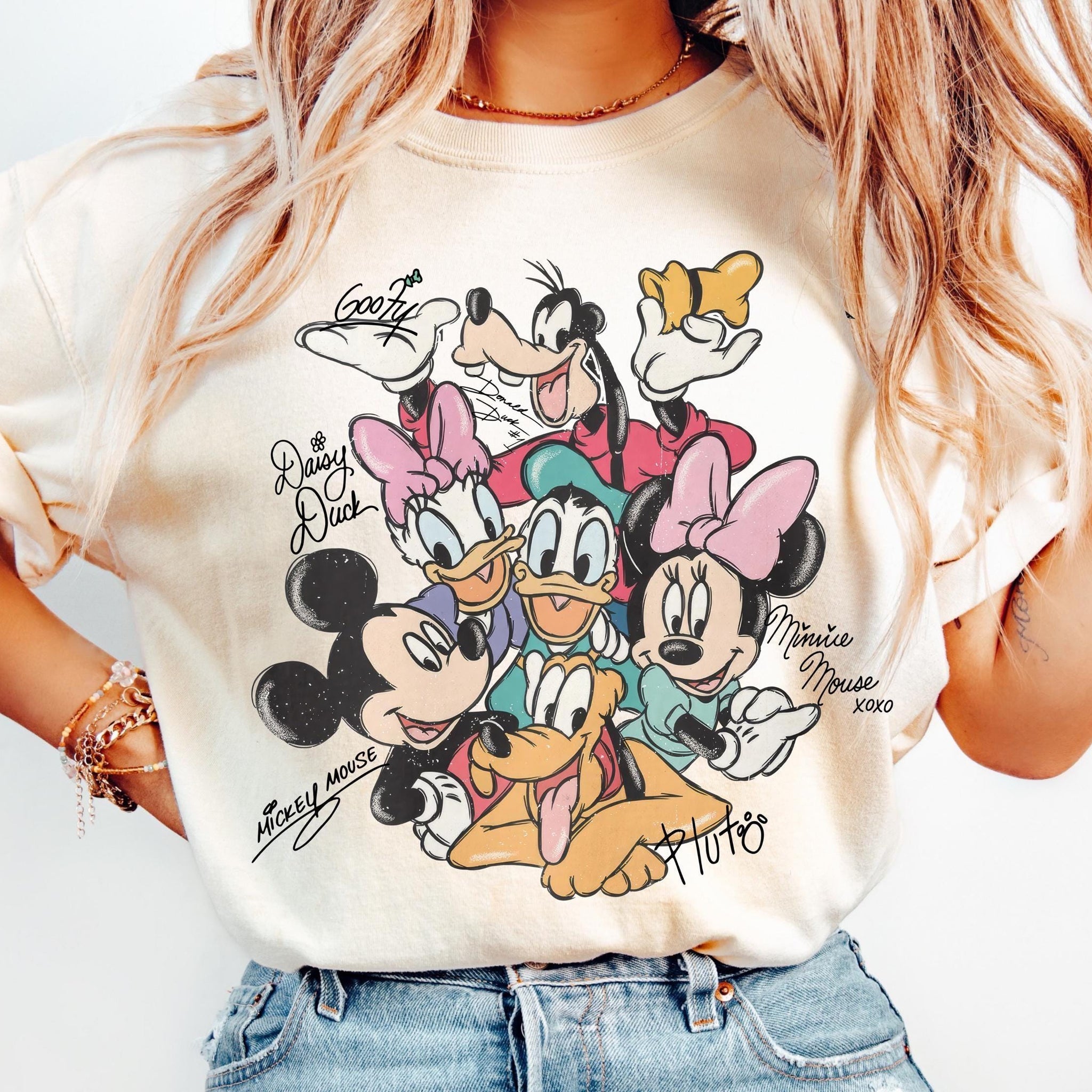 Retro Mouse and Friends Signatures Shirt – Magical Character Tee – Cute Mouse Head Top – Fan Gift