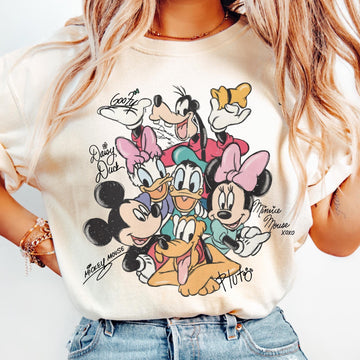 Retro Mouse and Friends Signatures Shirt – Magical Character Tee – Cute Mouse Head Top – Fan Gift