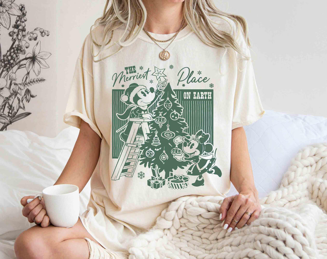 Retro Merry Place Christmas T-Shirt – Vintage Mouse Couple Holiday Graphic Tee