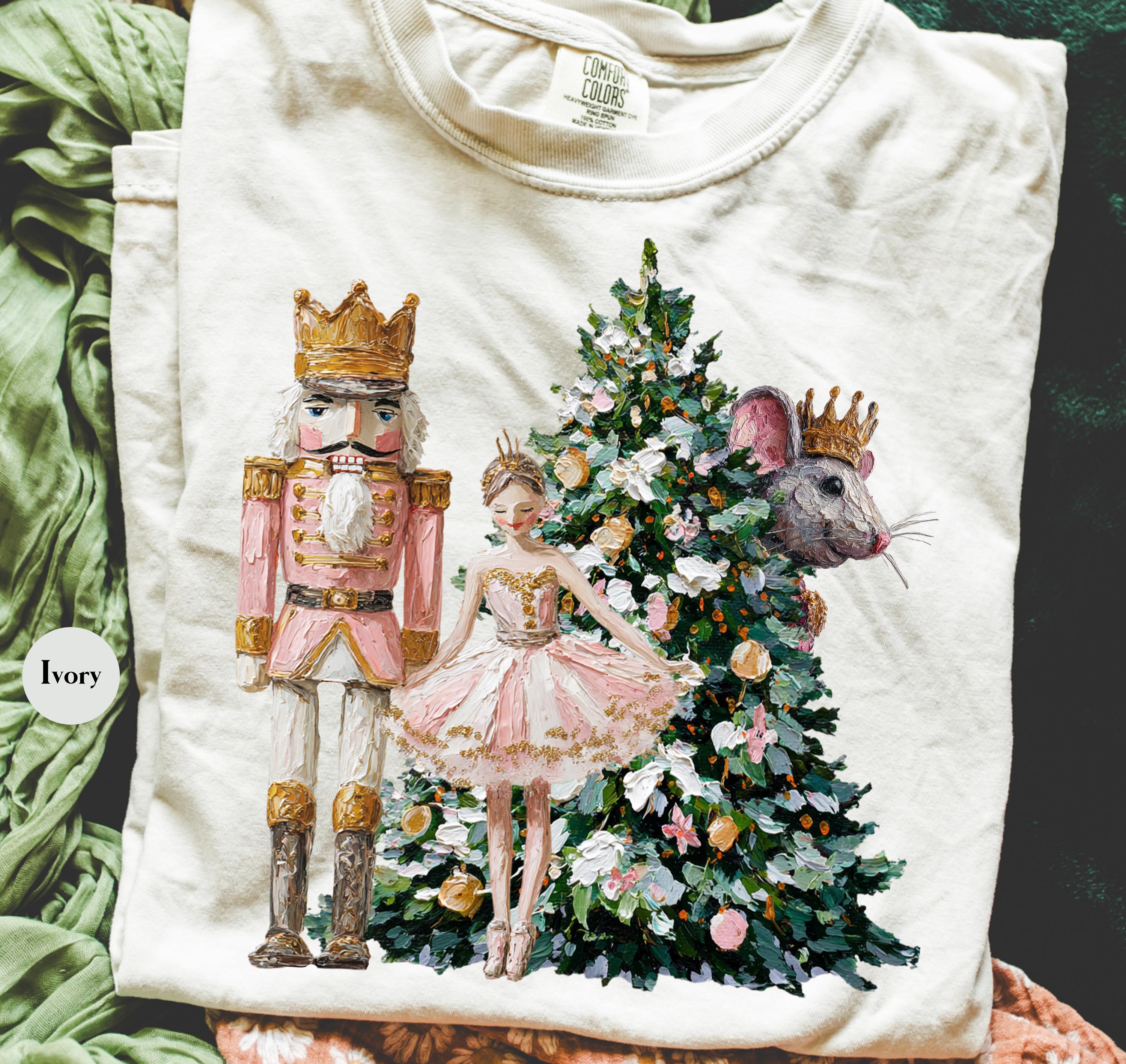 Retro Nutcracker Scene Christmas Shirt – Vintage Painted Nutcracker Tee, Y2K Holiday Matching Family Shirt