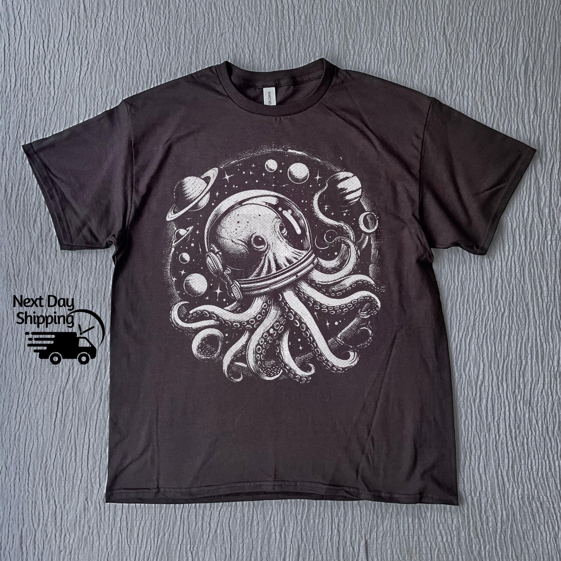 Retro Octopus in Space Graphic T-Shirt - Funny 90s Style Tee