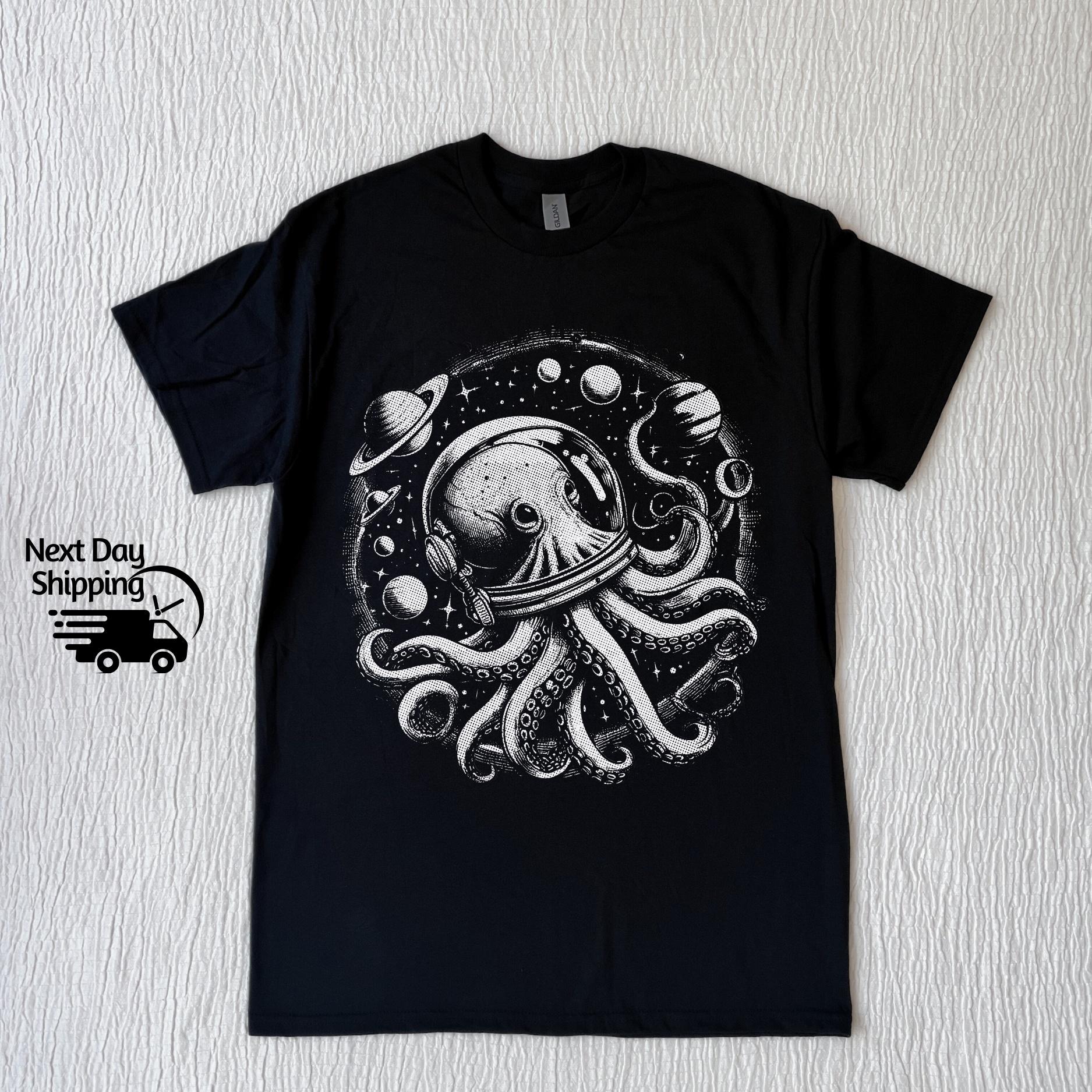 Retro Octopus in Space Graphic T-Shirt - Funny 90s Style Tee