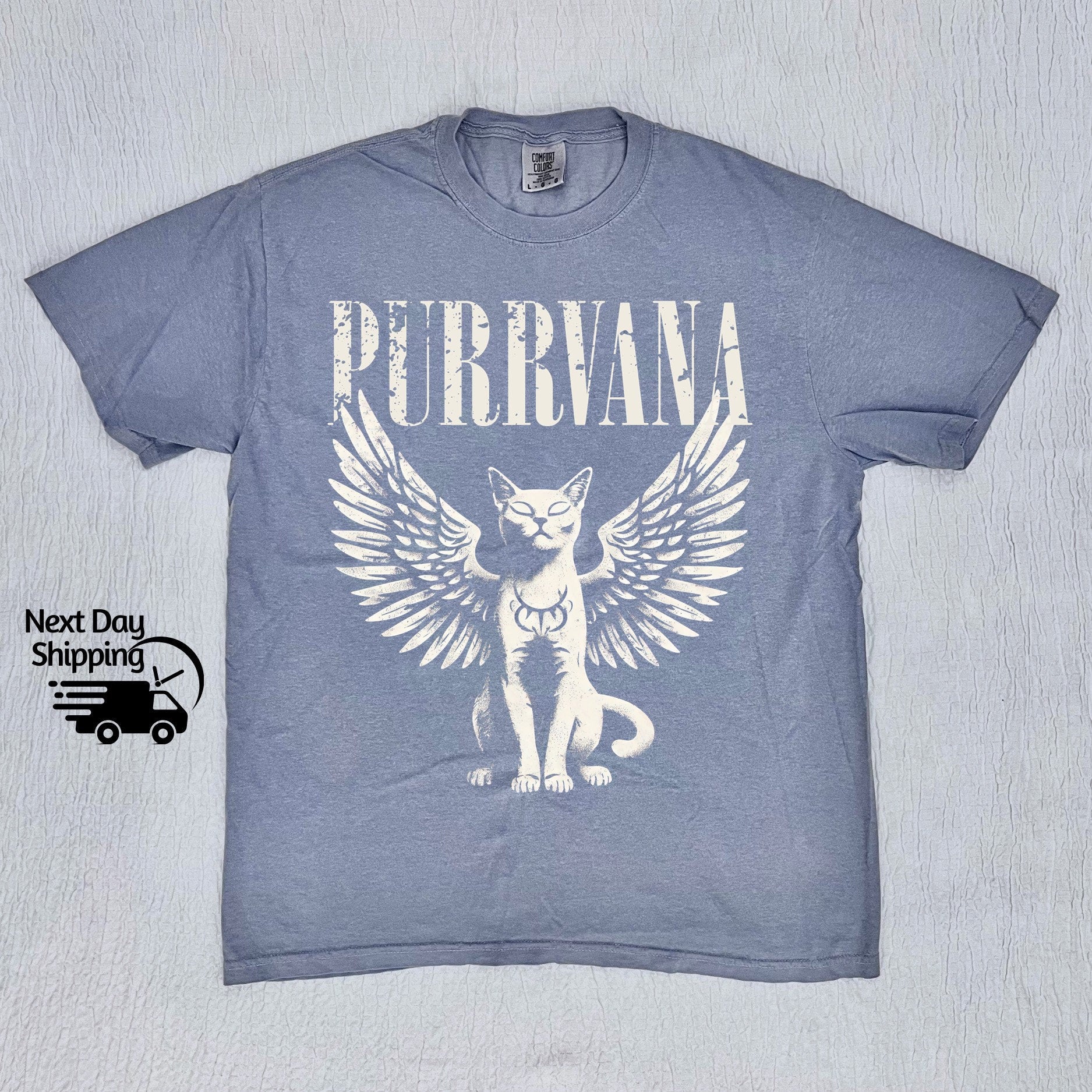 Retro Purrvana Angel Cat Graphic T-Shirt - Vintage Funny Cat Tee