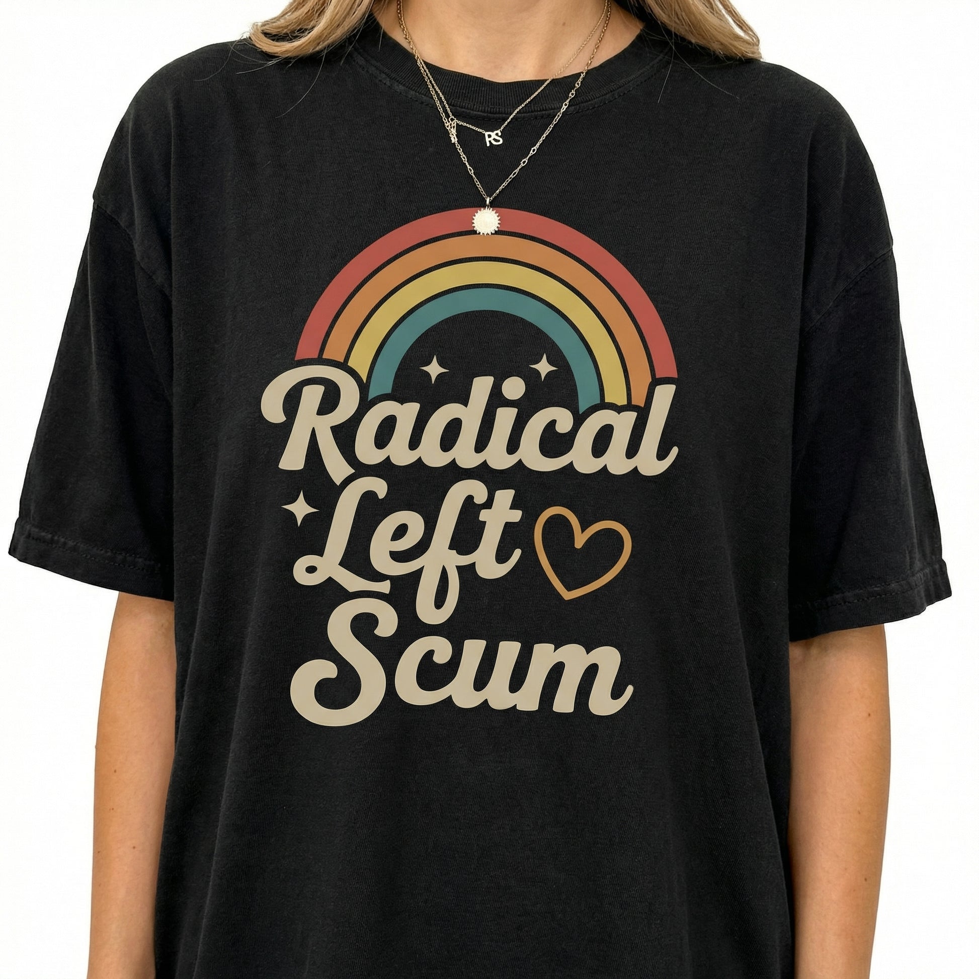 Retro Radical Left Scum Graphic T-Shirt - Leftist Rainbow Statement Tee
