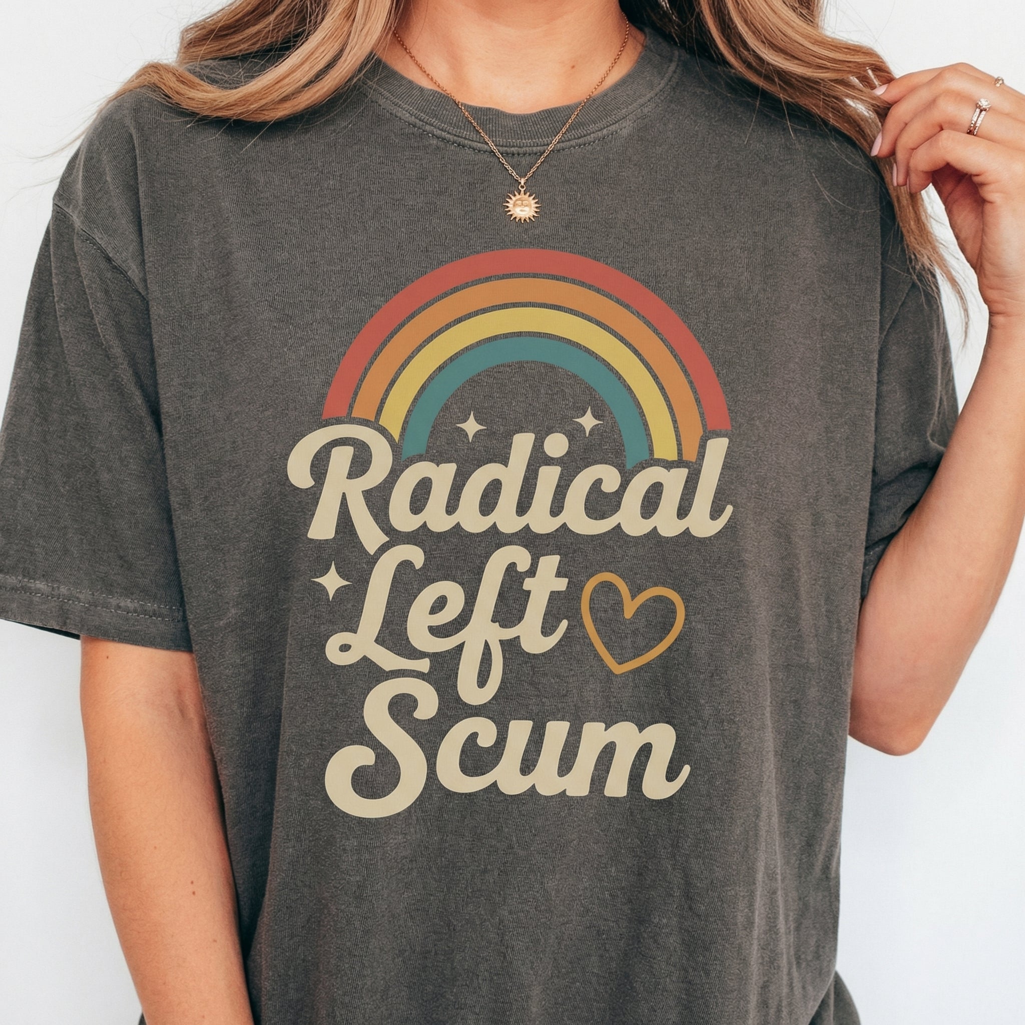 Retro Radical Left Scum Graphic T-Shirt - Leftist Rainbow Statement Tee
