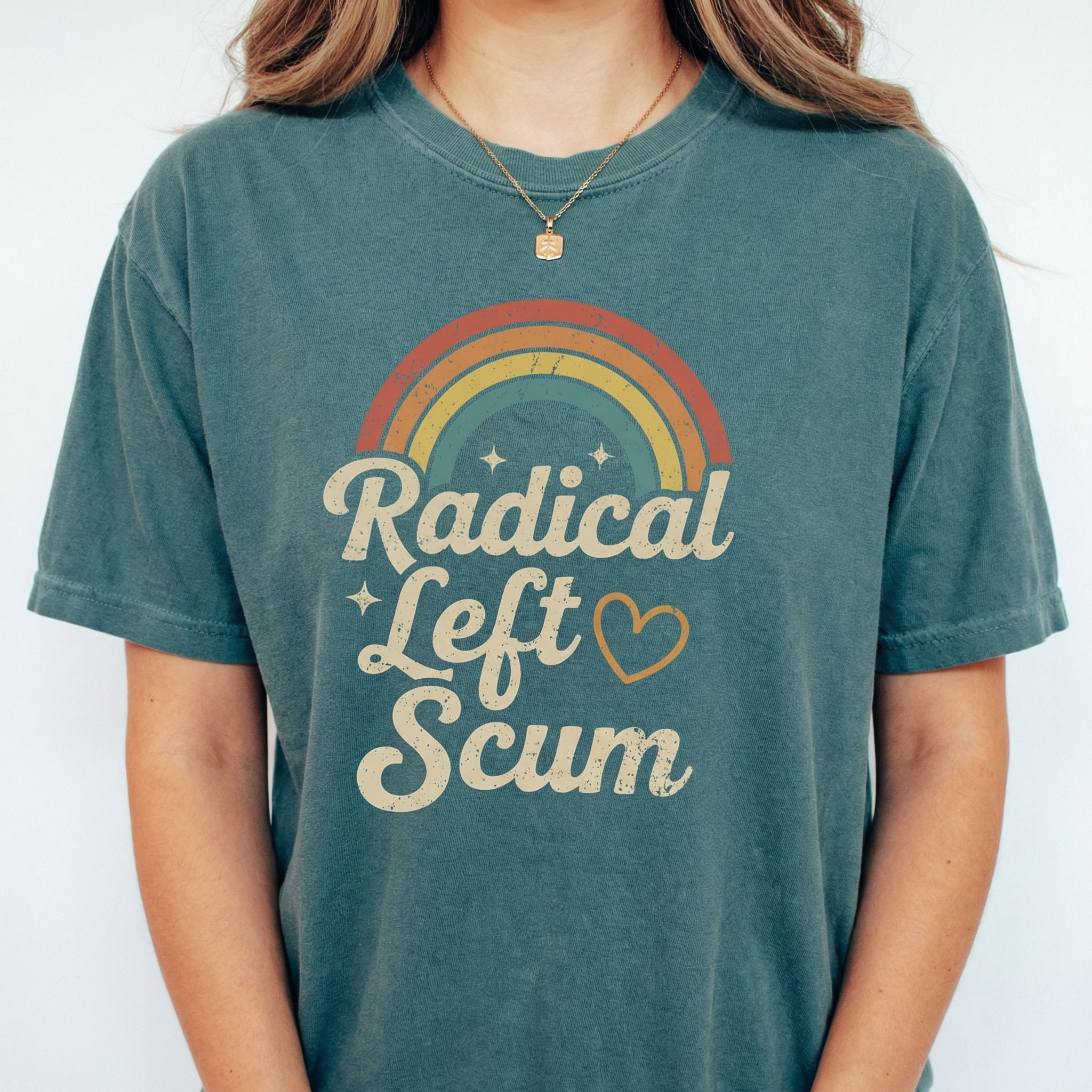 Retro Radical Left Scum Graphic T-Shirt - Leftist Rainbow Statement Tee