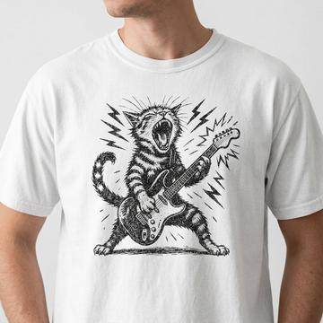 Rock and Roll Cat Shirt – Electric Guitar Kitty Vintage Graphic Tee