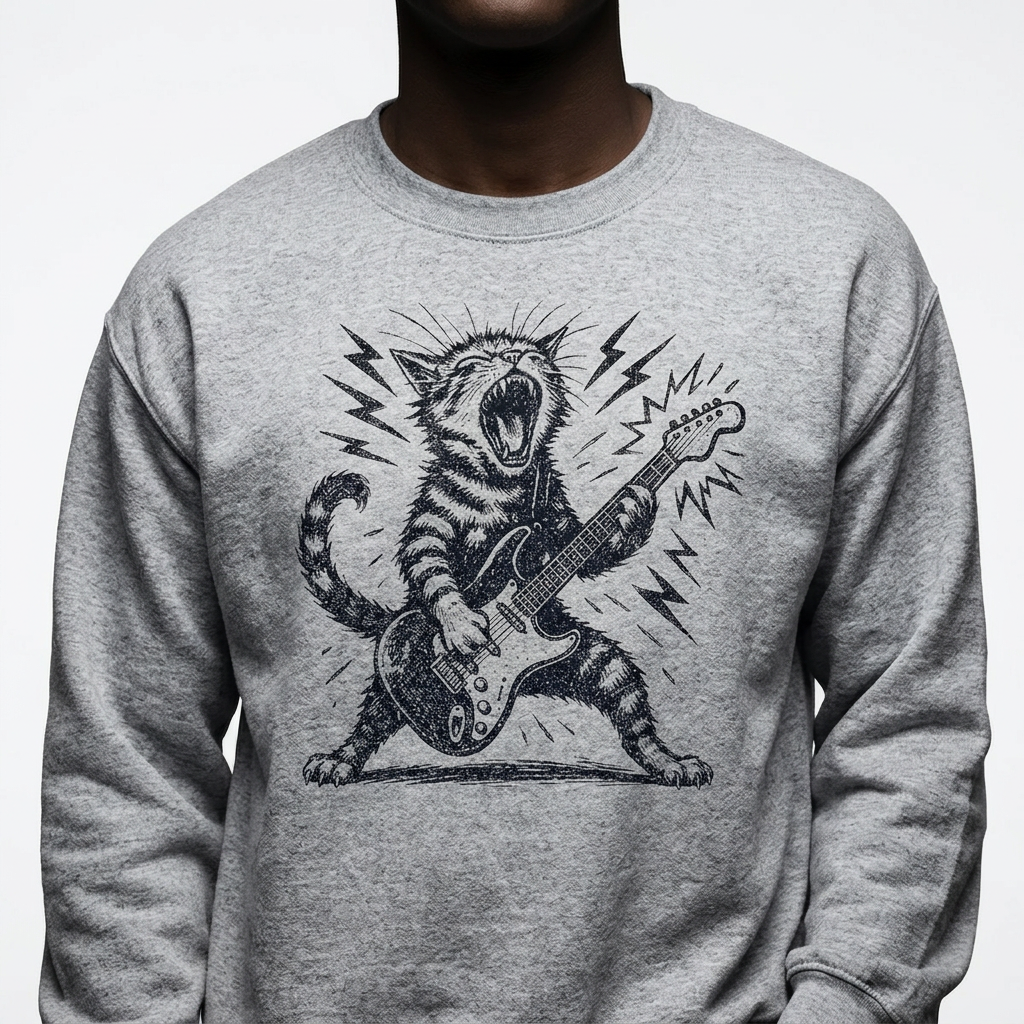 Rock and Roll Cat Shirt – Electric Guitar Kitty Vintage Graphic Tee