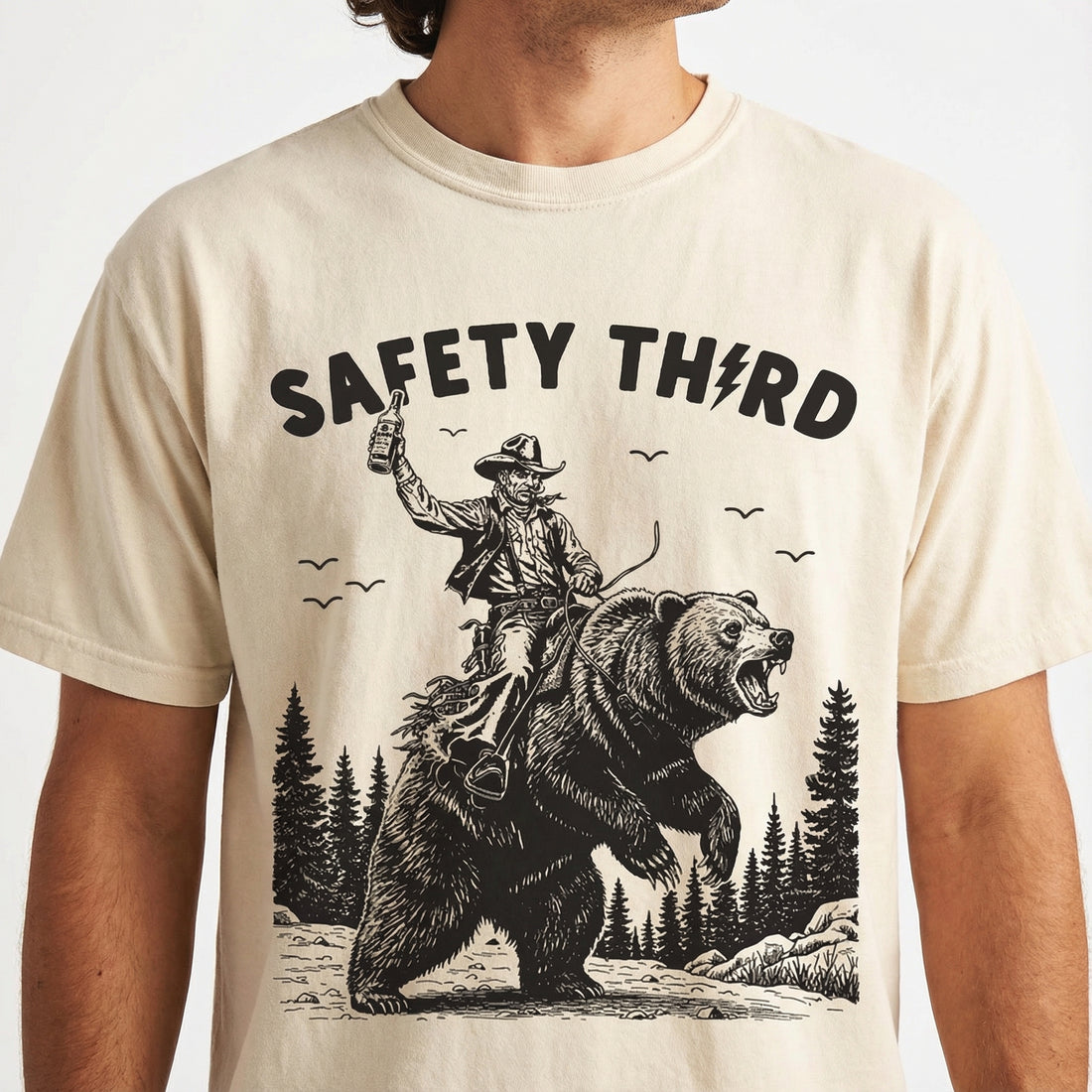 Safety Third Funny Graphic T-Shirt - Grizzly Bear Nature Novelty Tee