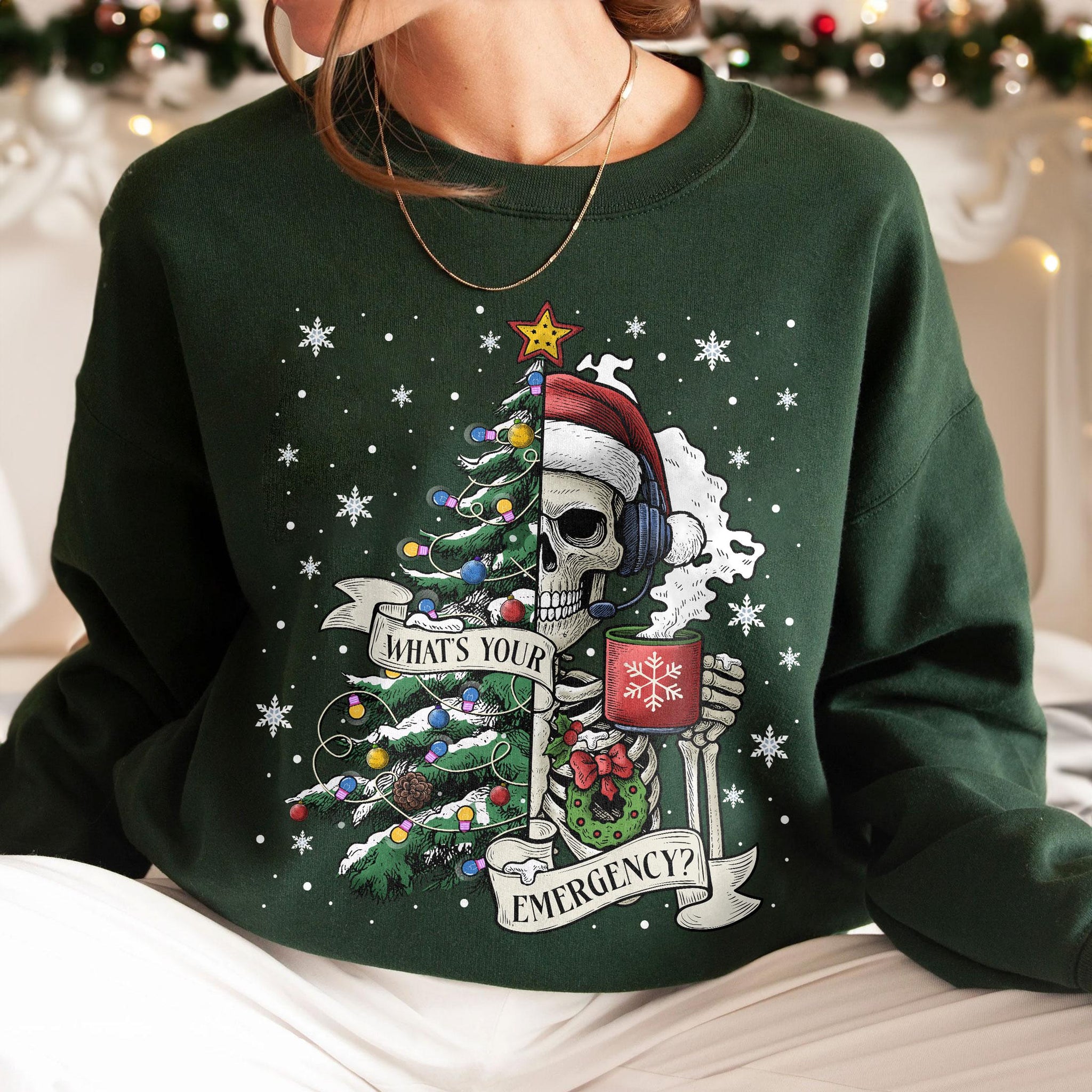 Sarcastic Christmas Skeleton Sweatshirt – Holiday Nurse Skeleton Crewneck, 911 Dispatcher Gift