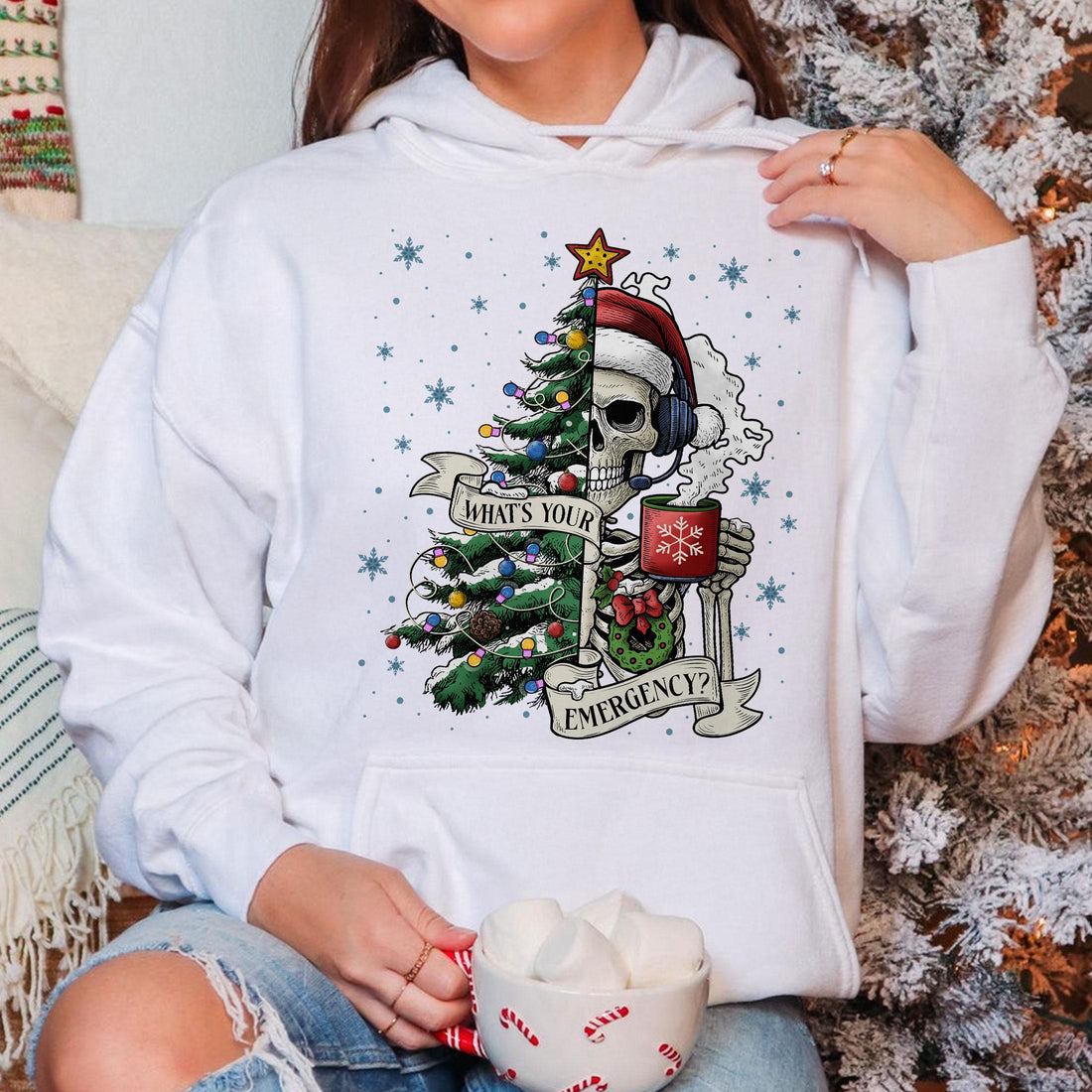 Sarcastic Christmas Skeleton Sweatshirt – Holiday Nurse Skeleton Crewneck, 911 Dispatcher Gift