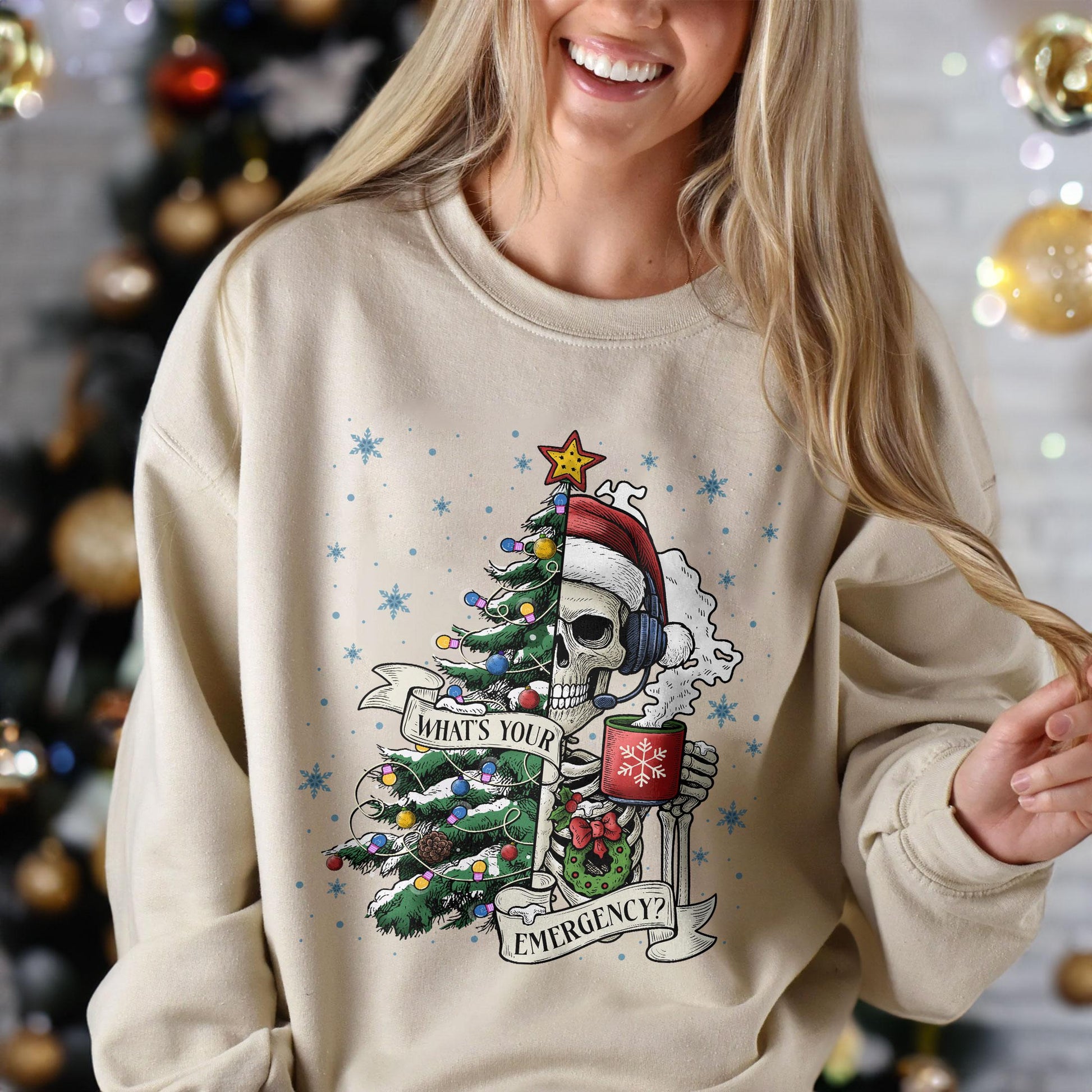 Sarcastic Christmas Skeleton Sweatshirt – Holiday Nurse Skeleton Crewneck, 911 Dispatcher Gift
