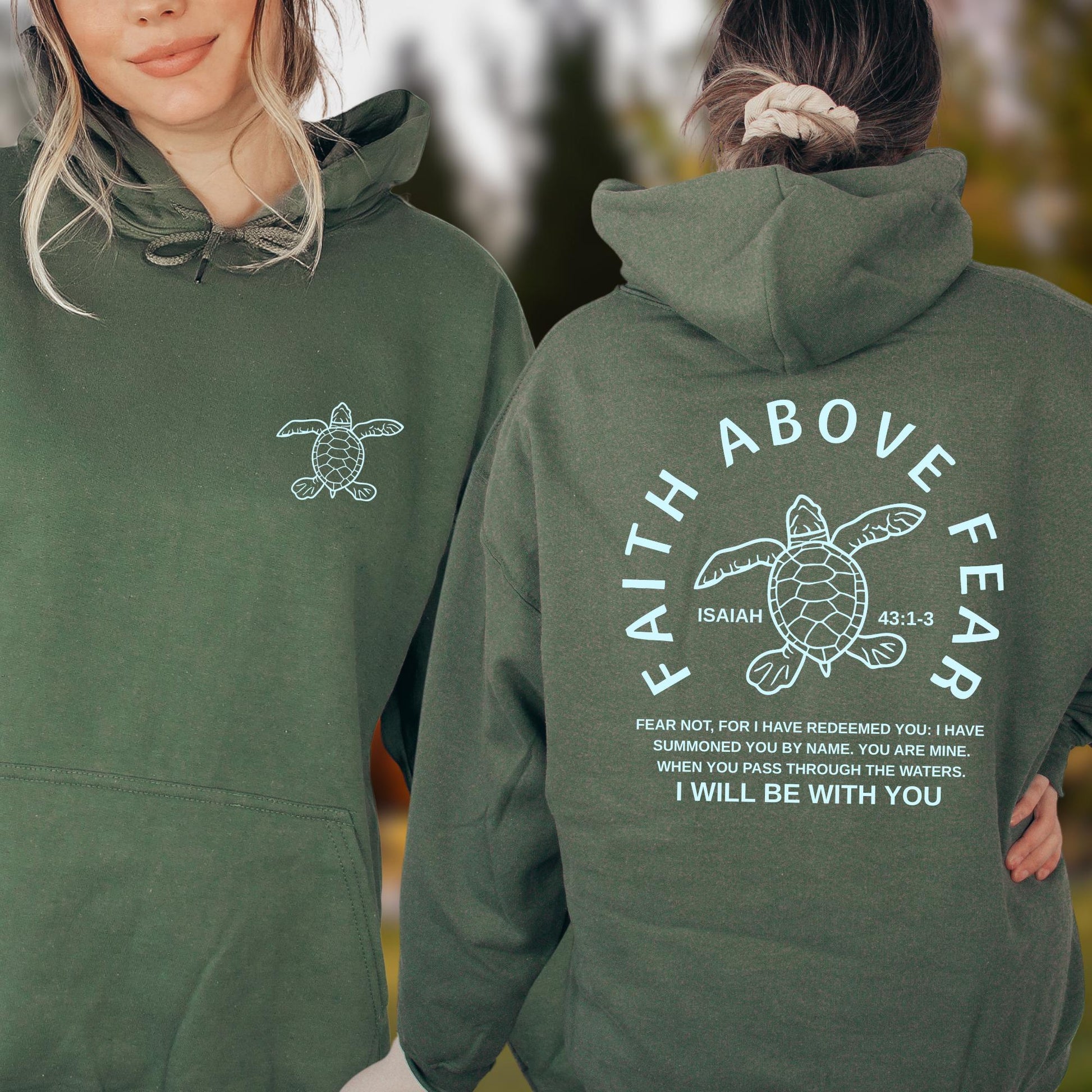 Sea Turtle Faith Above Fear Graphic Hoodie - Christian Ocean Animal Top