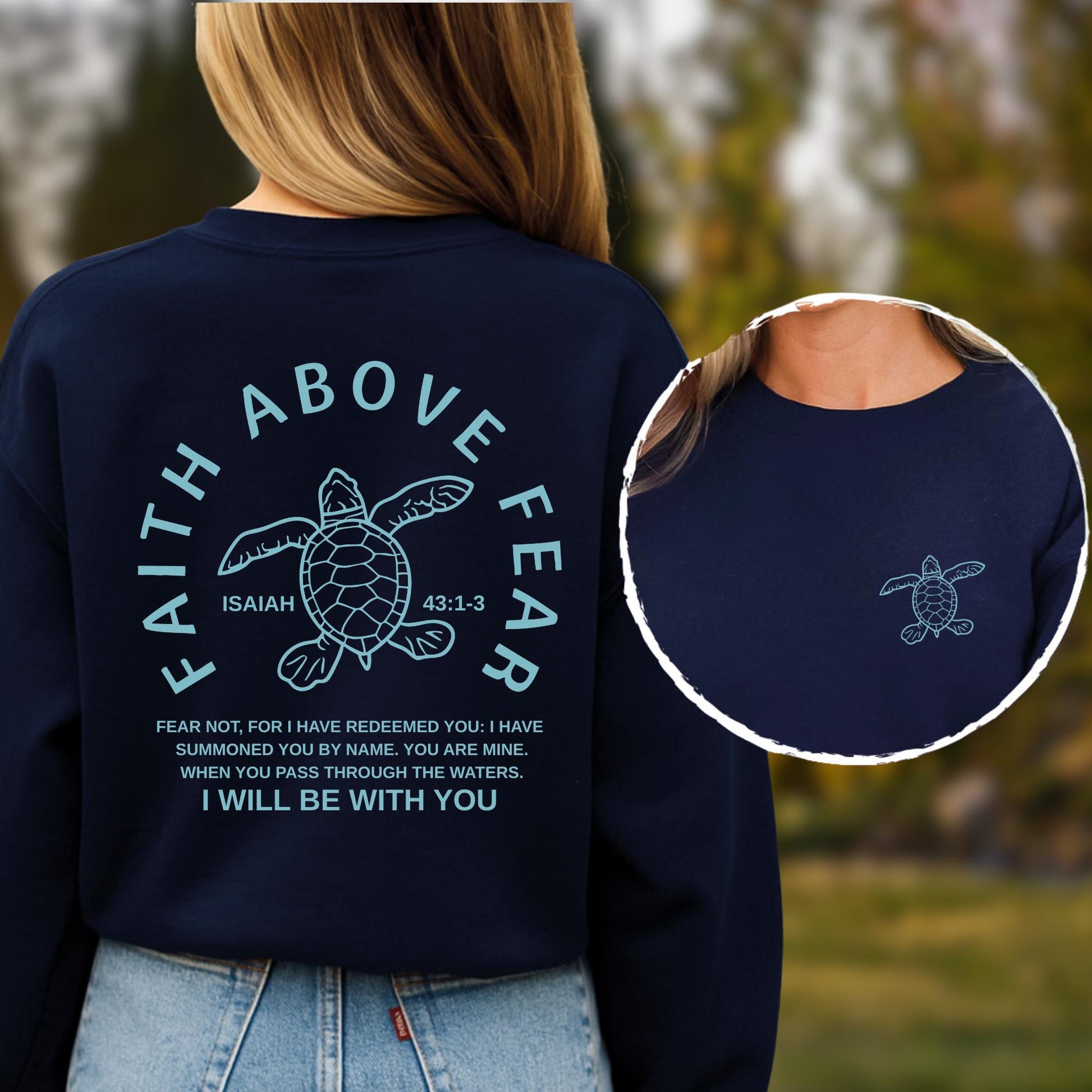 Sea Turtle Faith Above Fear Graphic Hoodie - Christian Ocean Animal Top