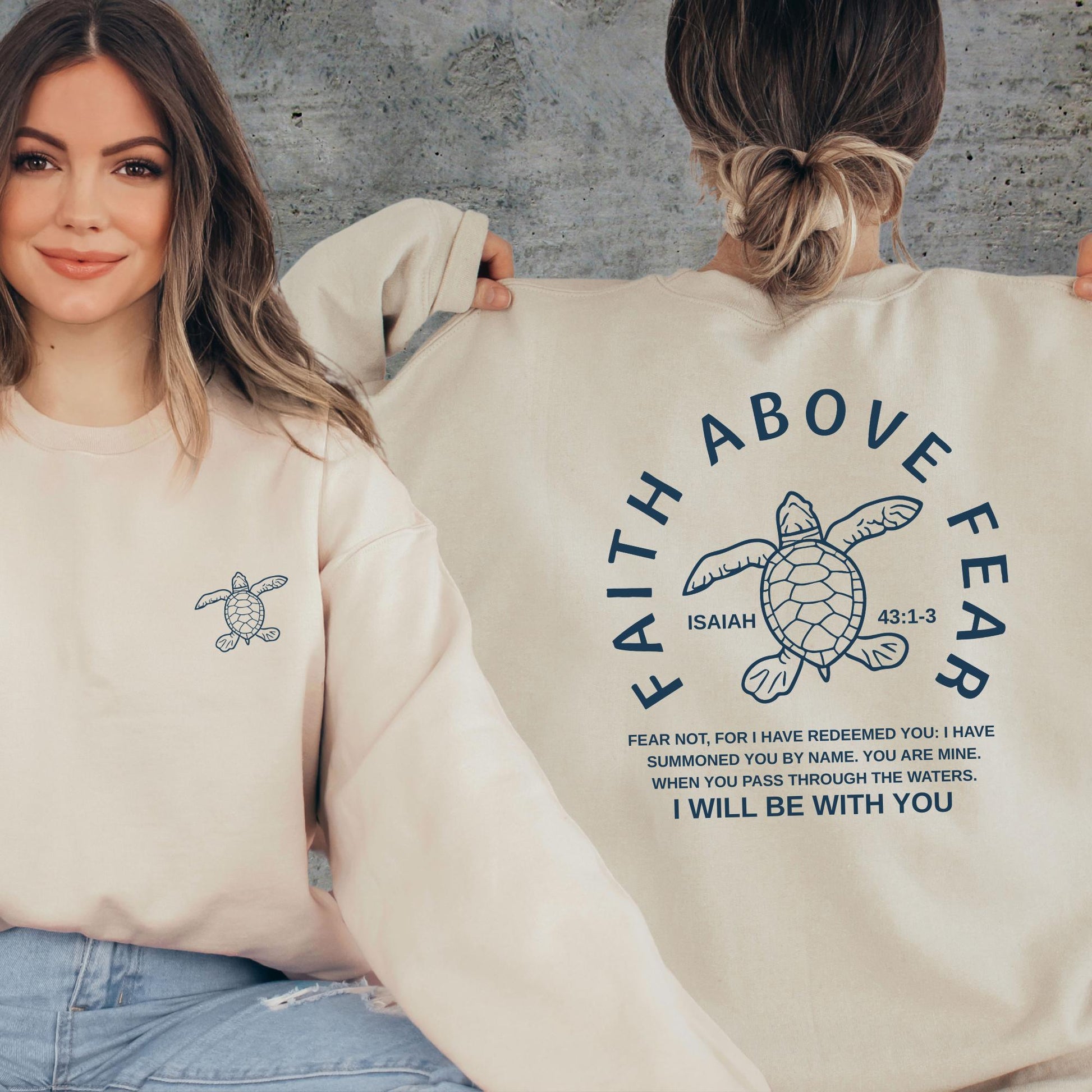 Sea Turtle Faith Above Fear Graphic Hoodie - Christian Ocean Animal Top