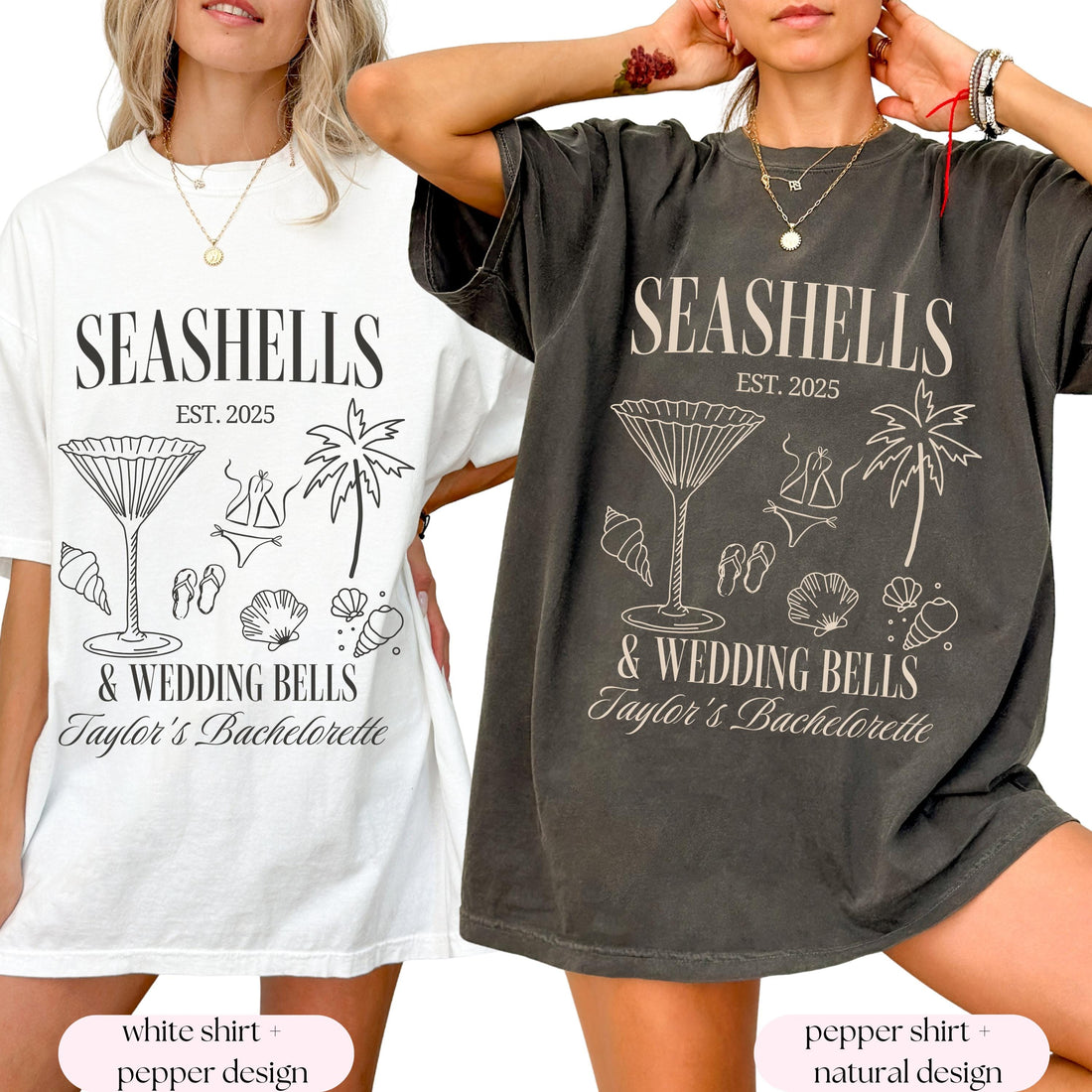 Seashells and Wedding Bells Bachelorette Graphic T-Shirt - Custom Location Beach Tee