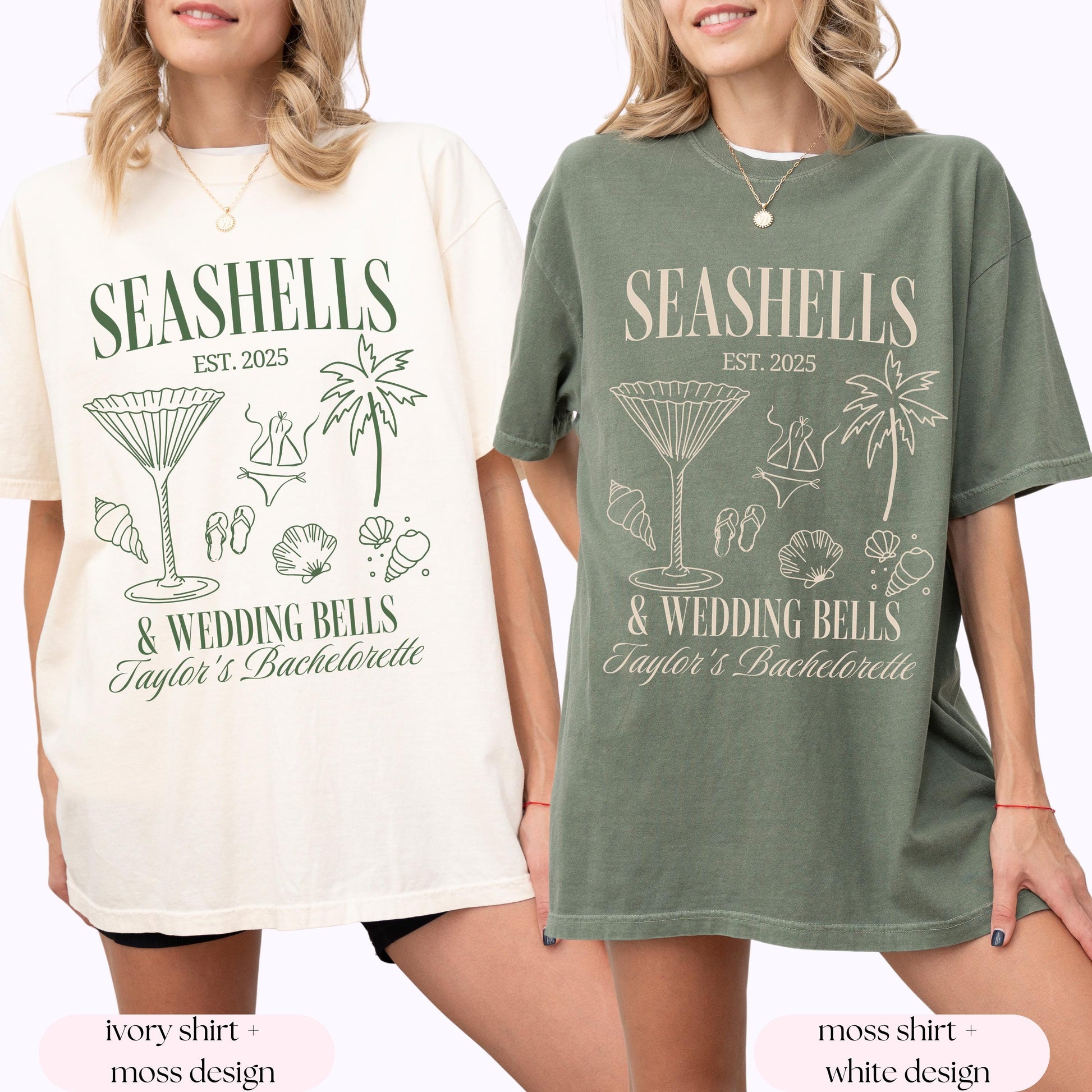 Seashells and Wedding Bells Bachelorette Graphic T-Shirt - Custom Location Beach Tee