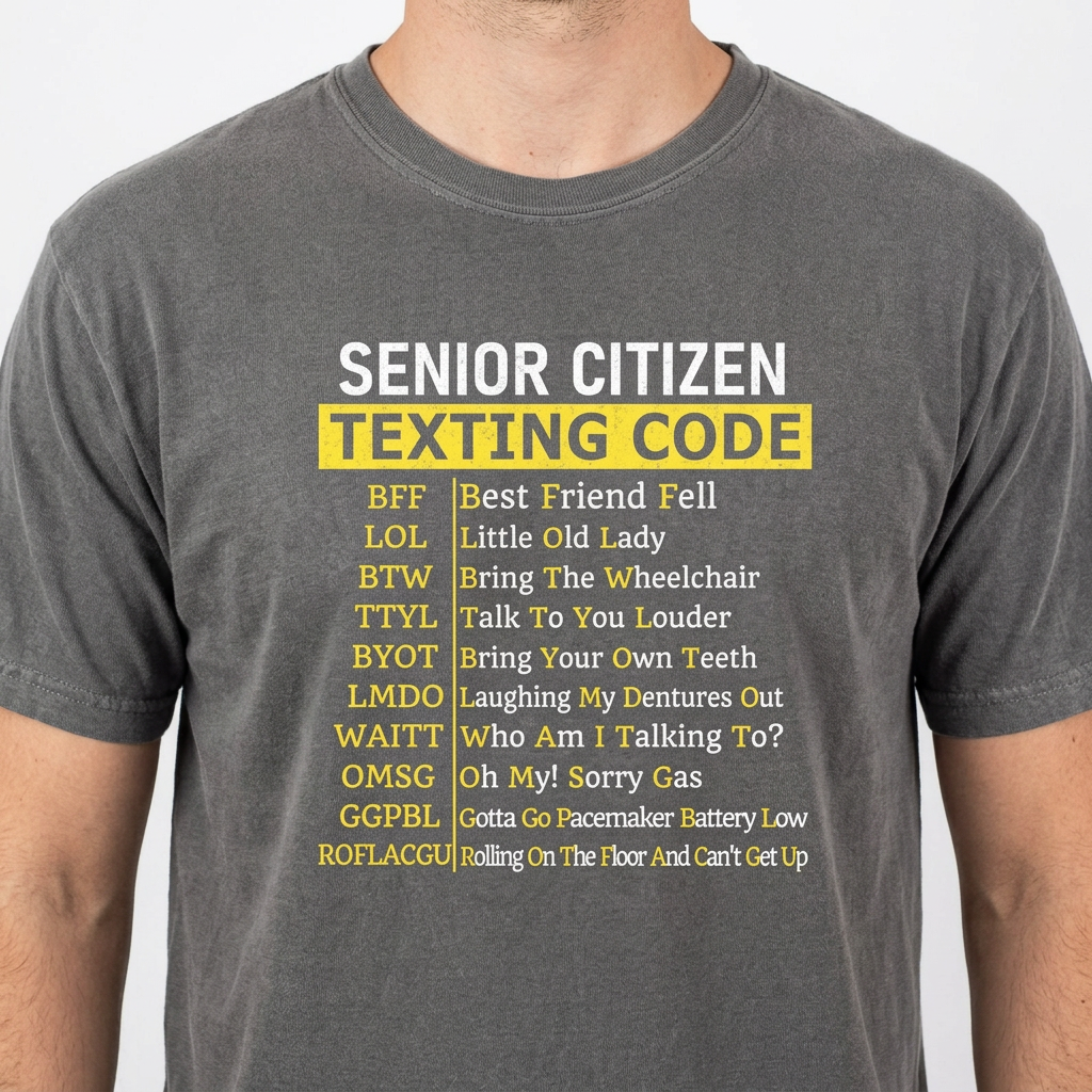Senior Citizen Texting Code Funny T-Shirt – Grandparents Humor Gift Tee