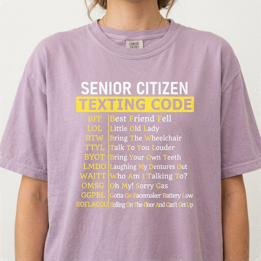 Senior Citizen Texting Code Funny T-Shirt – Grandparents Humor Gift Tee