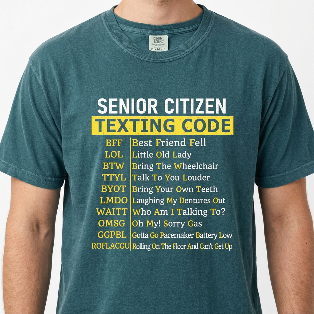 Senior Citizen Texting Code Funny T-Shirt – Grandparents Humor Gift Tee