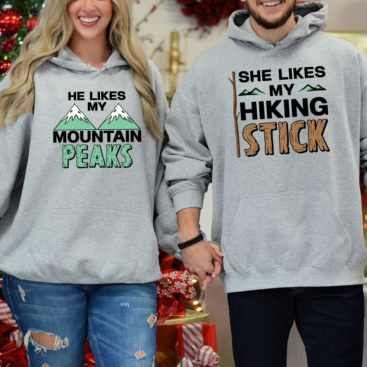 She Likes My Hiking Stick He Like My Peaks Matching Hoodies For Couples