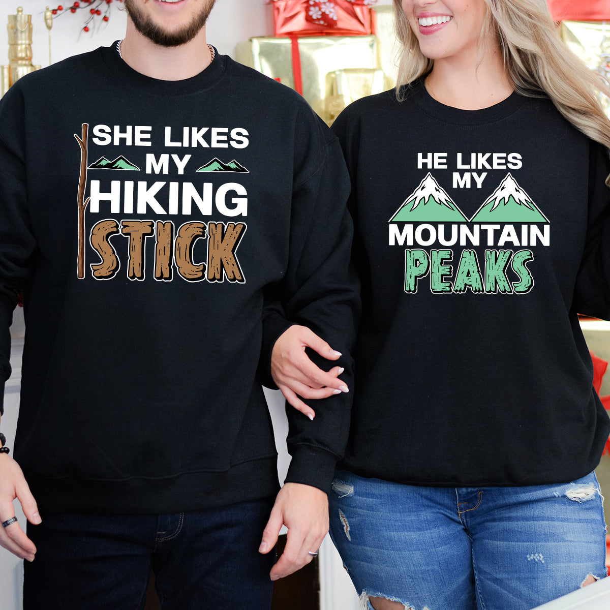 She Likes My Hiking Stick He Like My Peaks Matching Hoodies For Couples