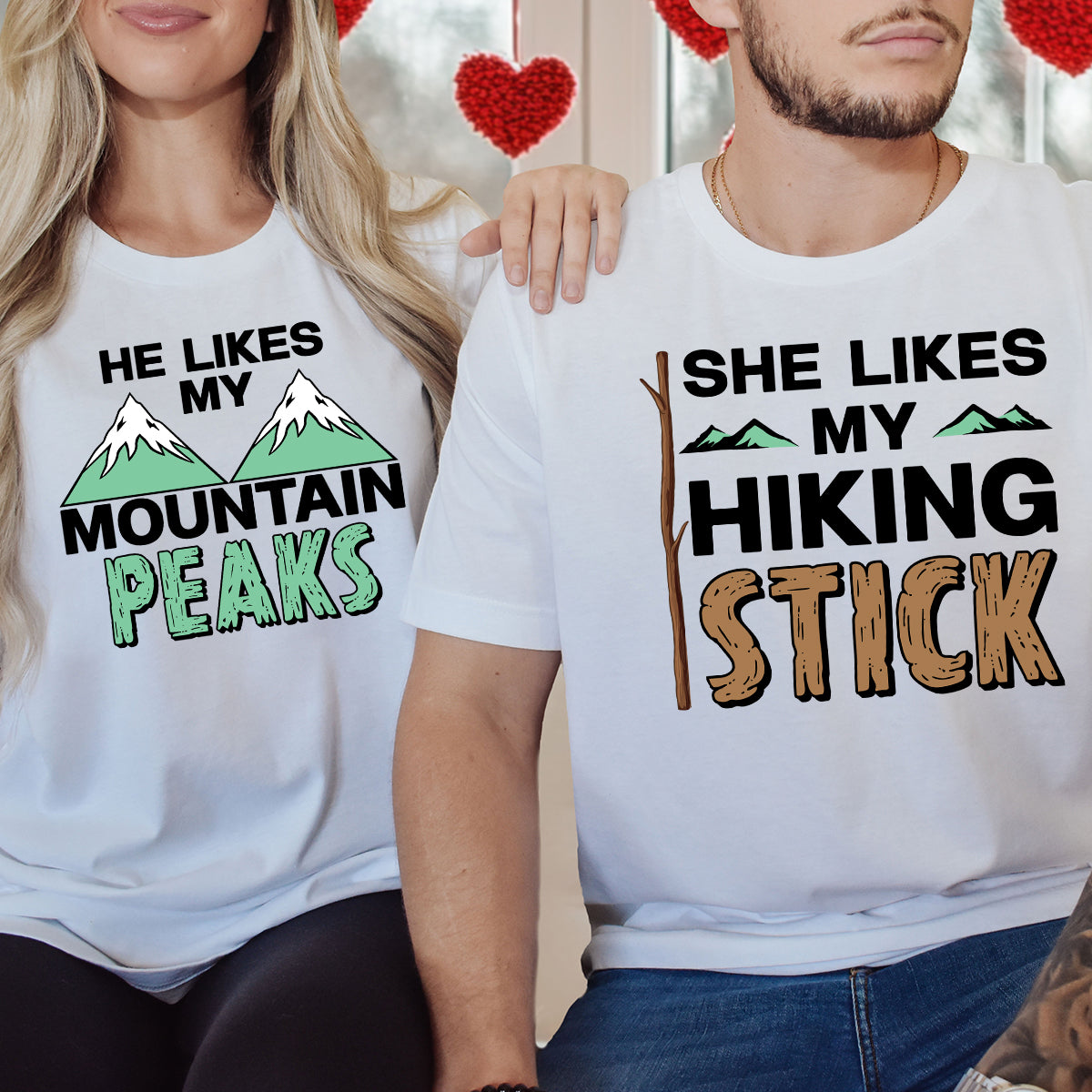She Likes My Hiking Stick He Like My Peaks Matching T-Shirts For Couples