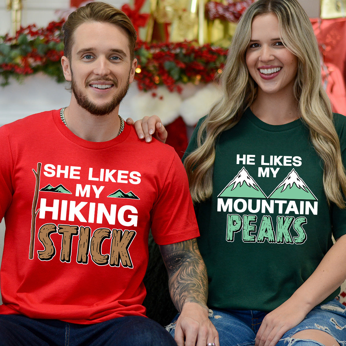 She Likes My Hiking Stick He Like My Peaks Matching T-Shirts For Couples