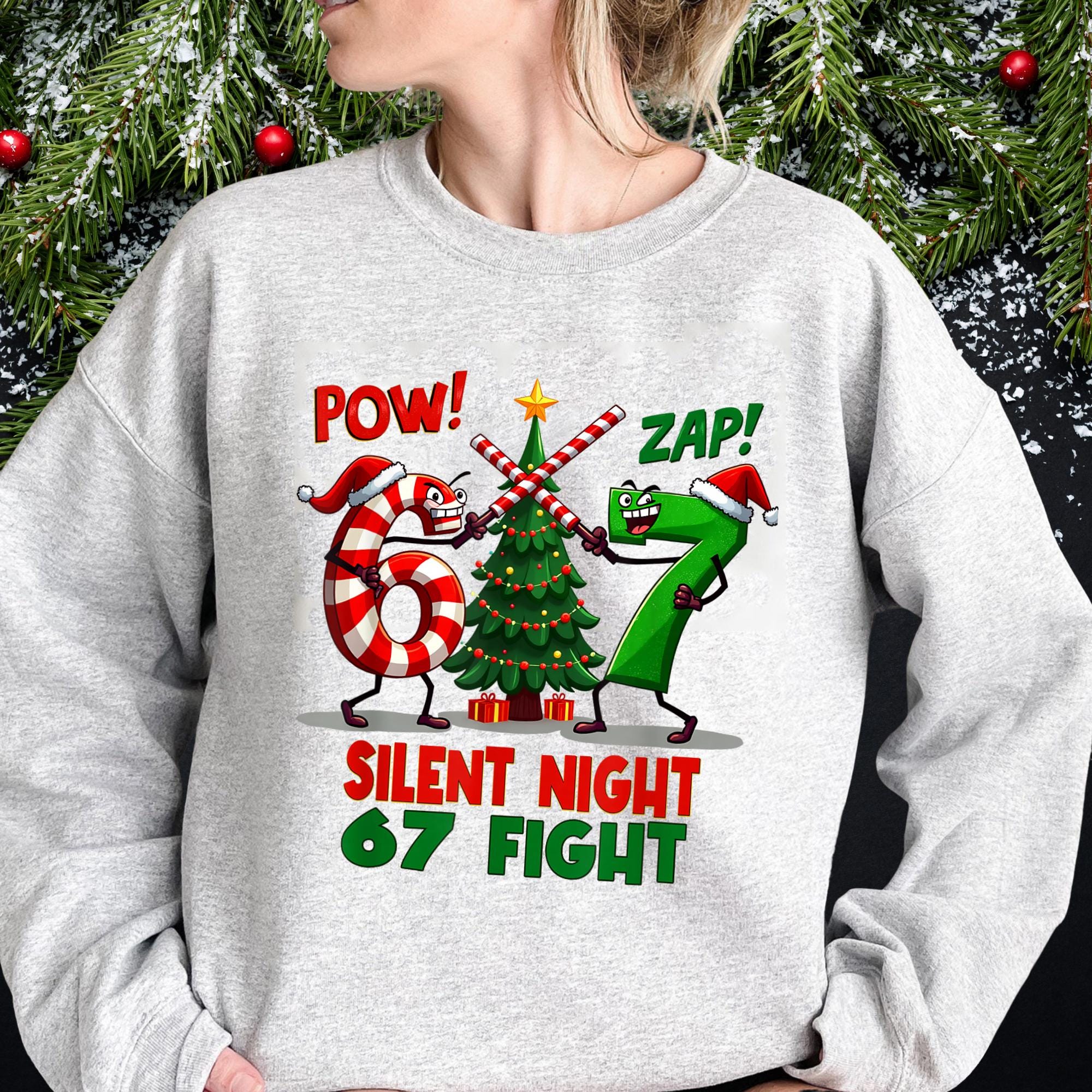 Silent Night Christmas Sweatshirt – Funny Six Seven Meme Shirt, Christmas 6-7 Holiday Tee